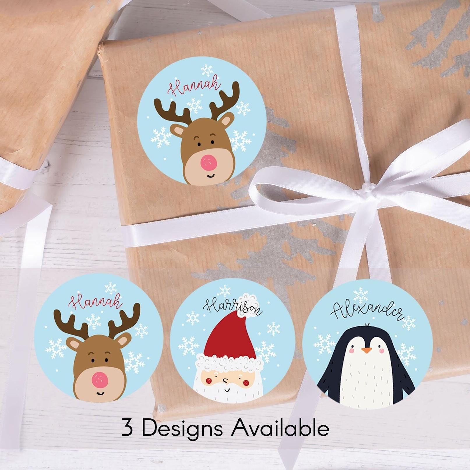 Personalised Christmas Stickers, x24 Christmas Present Stickers, Personalised Christmas Gift-wrap Stickers, Christmas Name Sicker, Favour