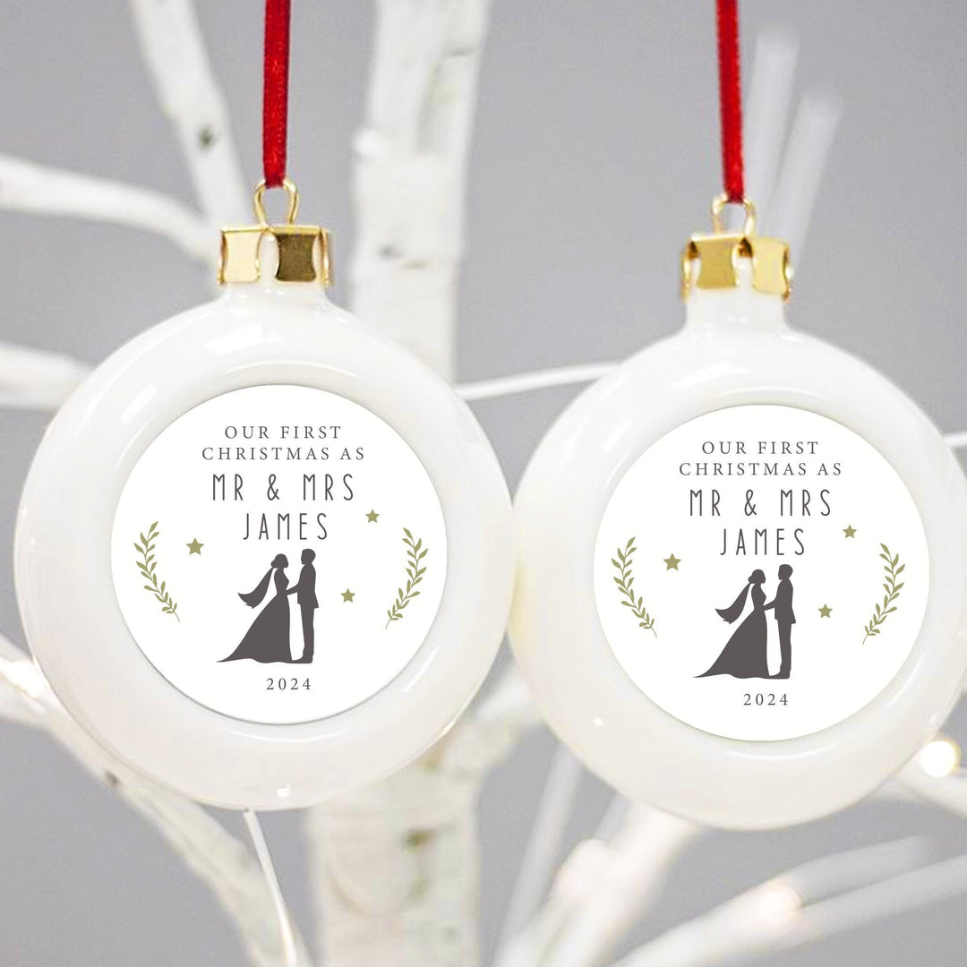 First Christmas Mr and Mrs | First Christmas as Mr and Mrs Ornament | Newlywed Ornament | New  Couple Bauble | Couple Christmas Keepsake