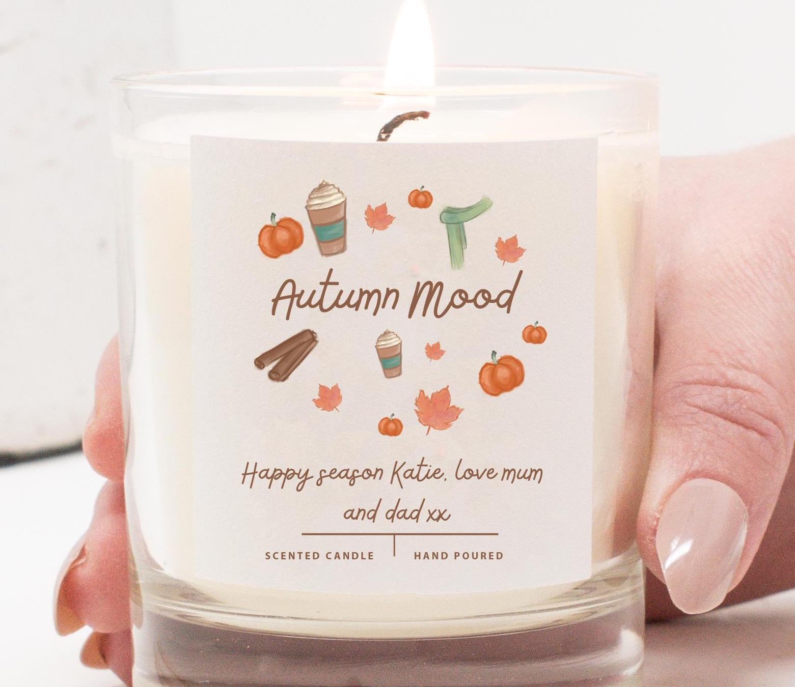 Personalised Autumn Mood Candle, Autumn Candle, Halloween Candle, Autumn Vibes, Fall Candle, Fall Decoration, Scented Handmade Candle,