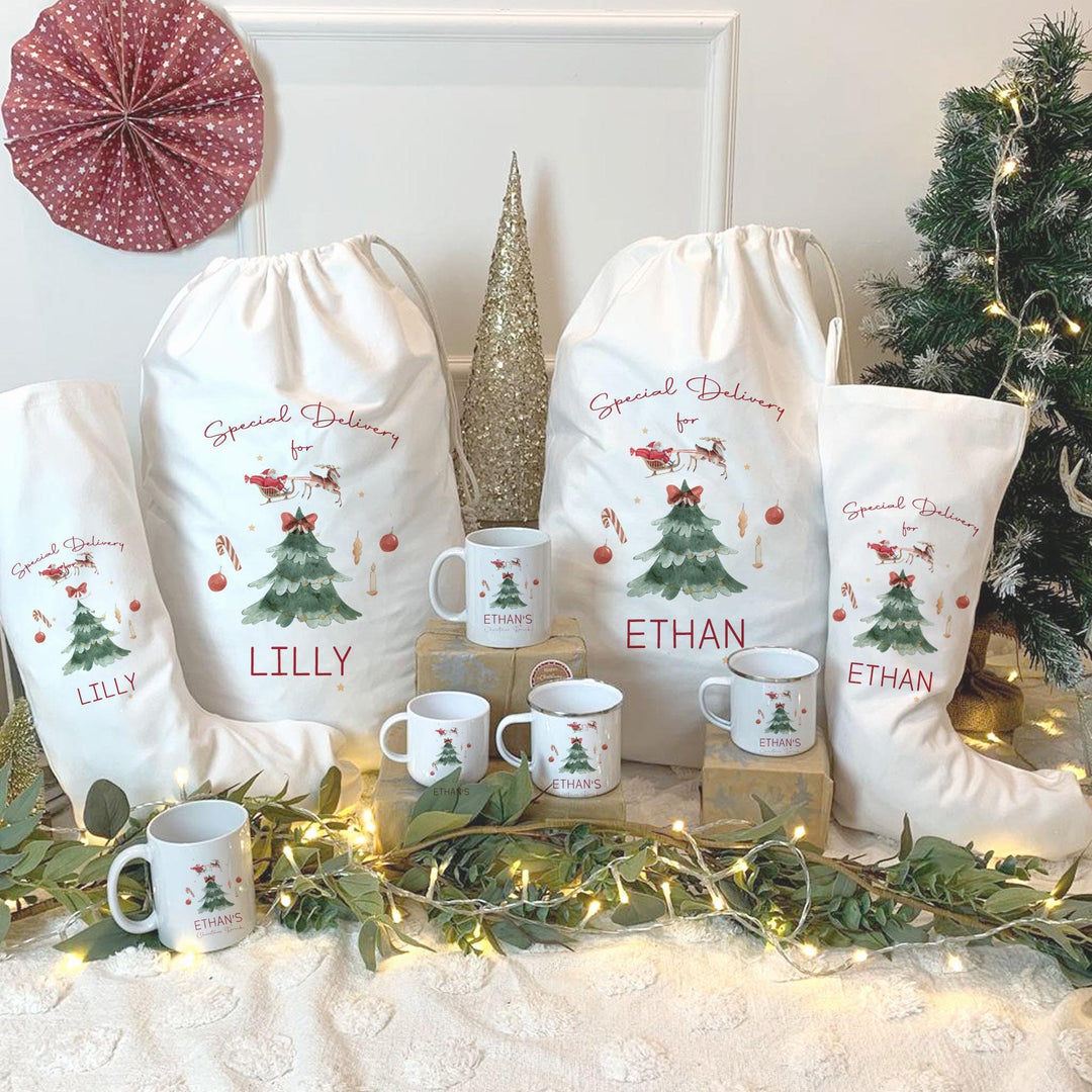 Personalised Christmas Sack Stocking Set, Santa Christmas Mug Stocking Sets, Xmas Santa Bag, Custom Christmas Stocking, Santa Sack