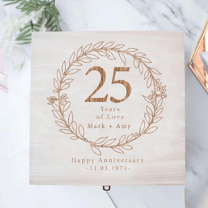 Engraved Anniversary Keepsake Box, Personalised Wooden Anniversary Memory Box, Wood Anniversary Gift, 5th Couple Anniversary Gift, Year Gift