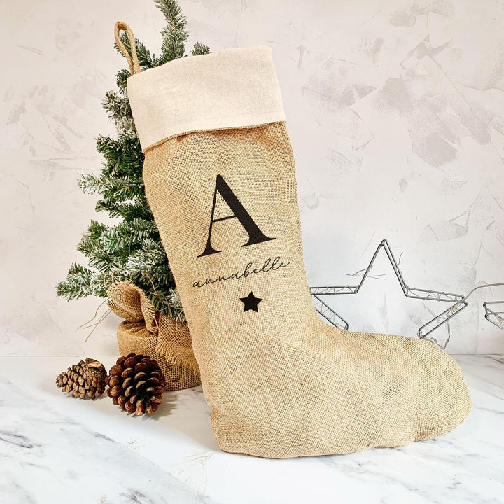 Personalised Jute Christmas Stocking, Jute Xmas Stocking, Name Christmas Stocking, Initial Christmas Stocking, Hessian Decoration,