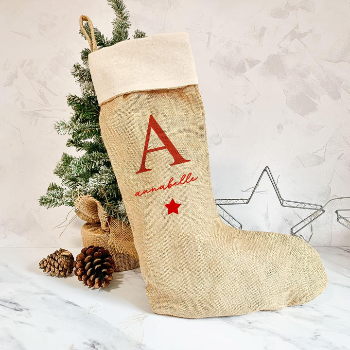 Personalised Jute Christmas Stocking, Jute Xmas Stocking, Name Christmas Stocking, Initial Christmas Stocking, Hessian Decoration,