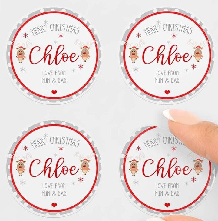 Personalised Christmas Fun Reindeer Stickers, Christmas Stickers, Personalised Christmas Giftwrap, Christmas Favours, Xmas Stickers, Sticker