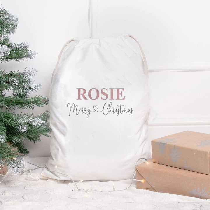 Personalised Santa Sack Rose Gold, Christmas Sack, Child's Kids Christmas Gift Sack, Cotton Santa Bag, Santa Toy Bag, Santa Toy Sack, Wife