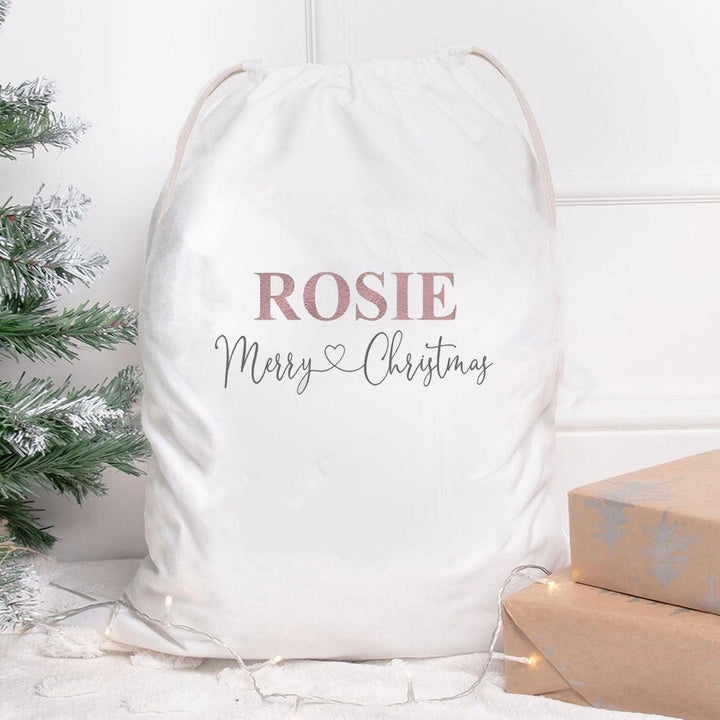 Personalised Santa Sack Rose Gold, Christmas Sack, Child's Kids Christmas Gift Sack, Cotton Santa Bag, Santa Toy Bag, Santa Toy Sack, Wife