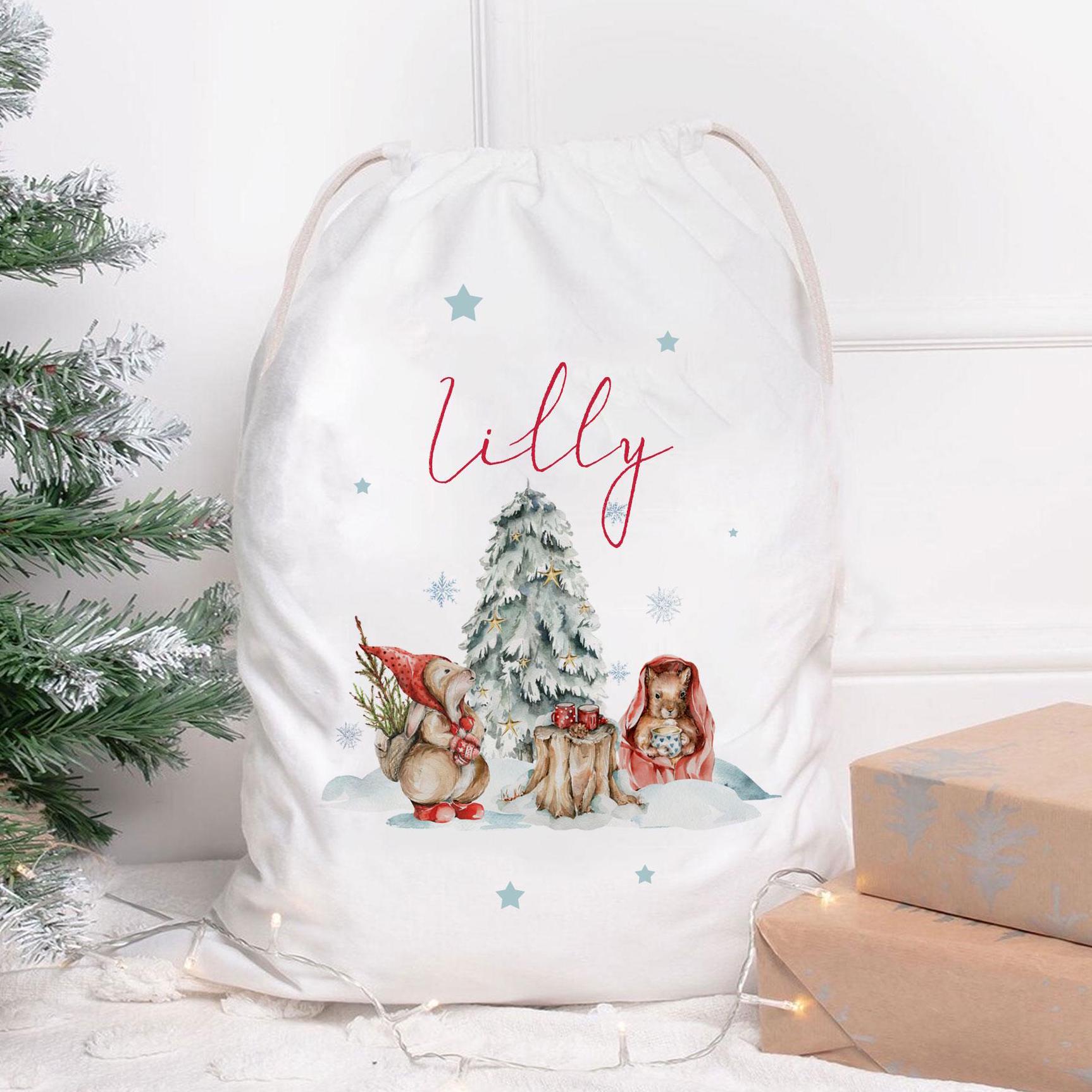 Personalised Woodland Christmas Sack, Woodland Animal Christmas Gift Sack, Xmas Gift Bag, Custom Christmas Eve Sack, Xmas Gift Sack, Sacks