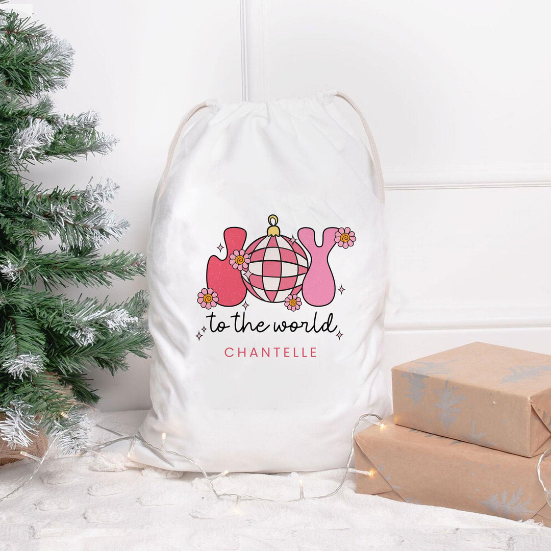 Personalised Pink Christmas Sack, Pink Retro Christmas Sack, Daughter Christmas Sack, Teen Christmas Sack, Pink Cute Xmas Sack, Santa Sacks