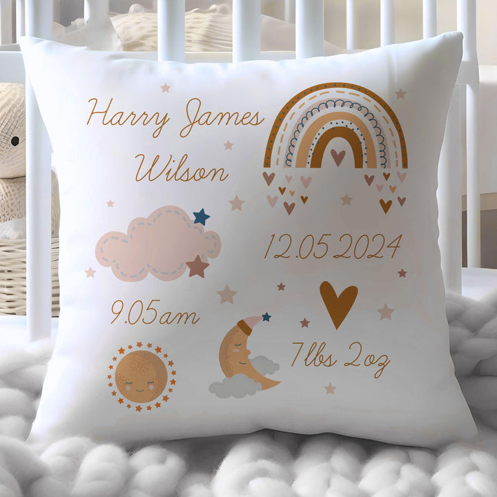 Personalised Baby Cushion | Rainbow Baby Room Decor | Announcement Gift for New Girls | Nursery Decor Ideas