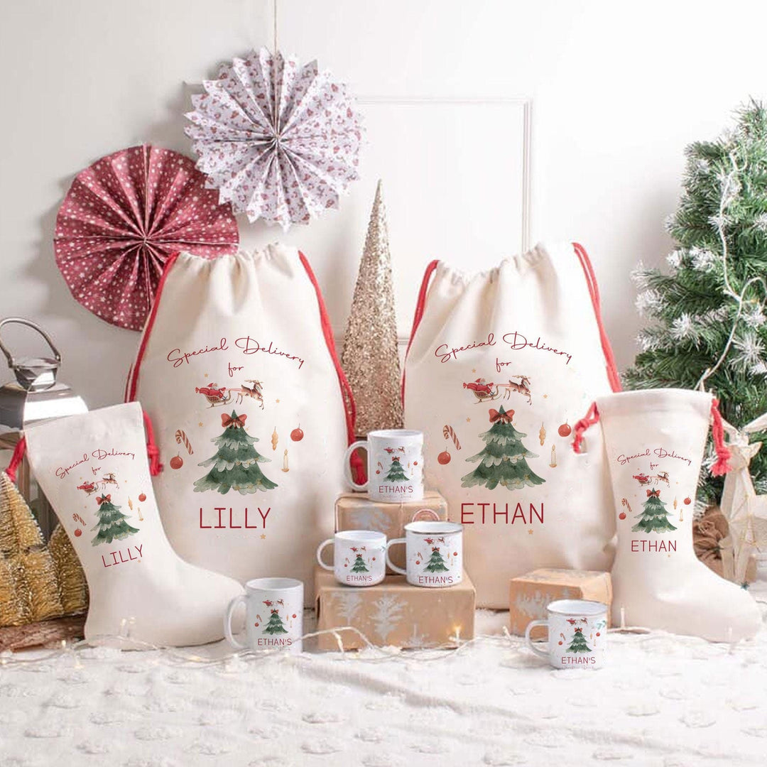 Personalised Christmas Sack Stocking Set, Santa Christmas Mug Stocking Sets, Xmas Santa Bag, Custom Christmas Stocking, Santa Sack