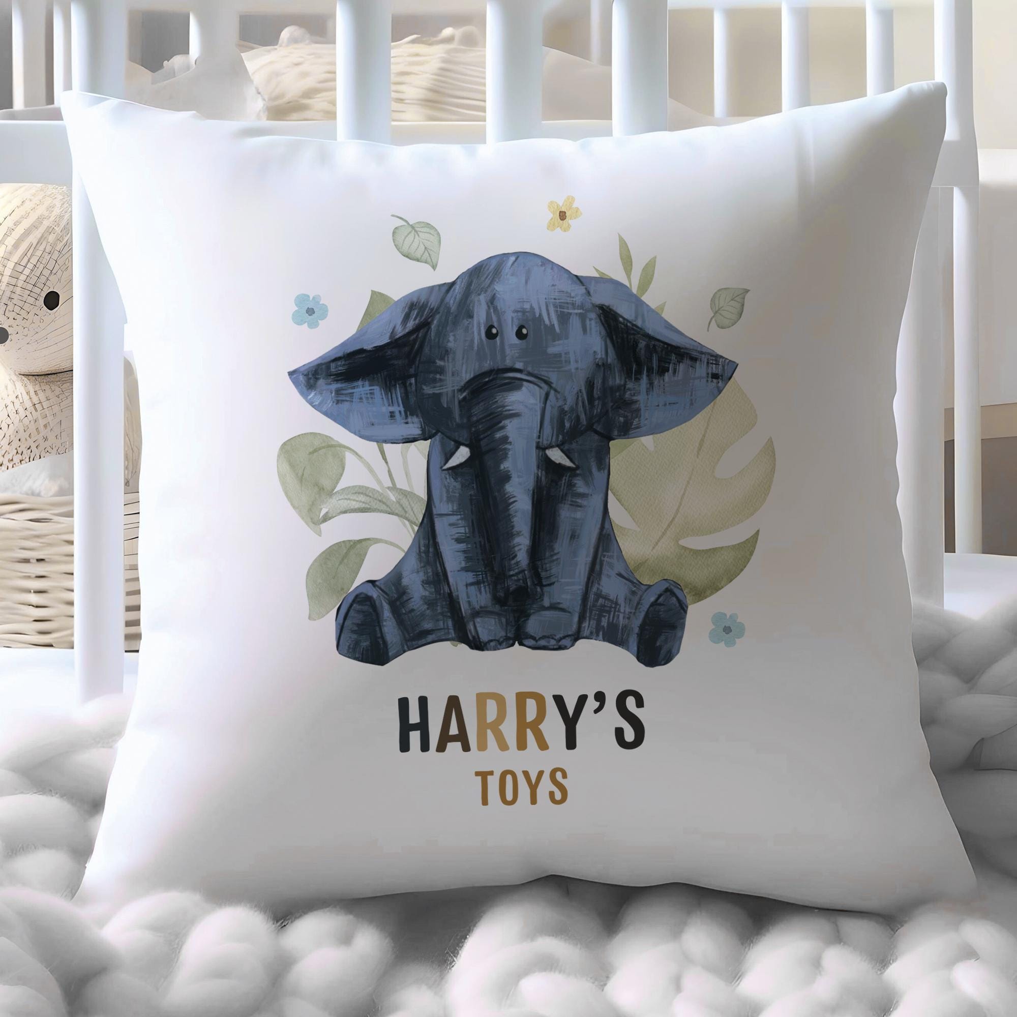Personalised Safari Room Decor, Scandi Baby Room Decor, Jungle Scandinavian Room Decorations, Jungle Toy Storage, Lion Cushion, Elephant