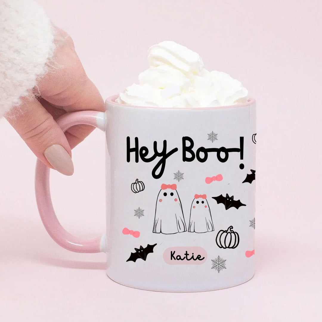 Personalised Cute Ghost Mug, Hey Boo Ghost Mug, Halloween Girly Mug, Fall Autumn Mug, Name Ghost Mug, Pink Halloween Mugs, Gift for Her