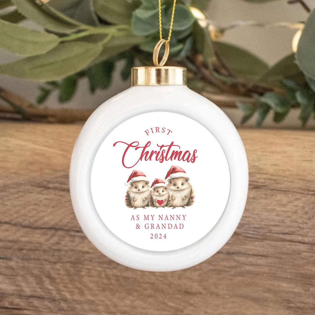 Personalised First Christmas as a Nanny Gift, Nanny Gift Bauble, Personalised Christmas Grandma Bauble, Granny Xmas Candle, First Christmas