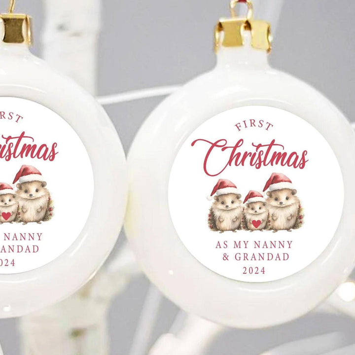 Personalised First Christmas as a Nanny Gift, Nanny Gift Bauble, Personalised Christmas Grandma Bauble, Granny Xmas Candle, First Christmas