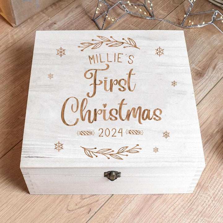 Personalised First Christmas Eve Box, Snowflake Christmas Eve  Box, Engraved First Christmas Eve Box, Wooden First Christmas Box, Engraved