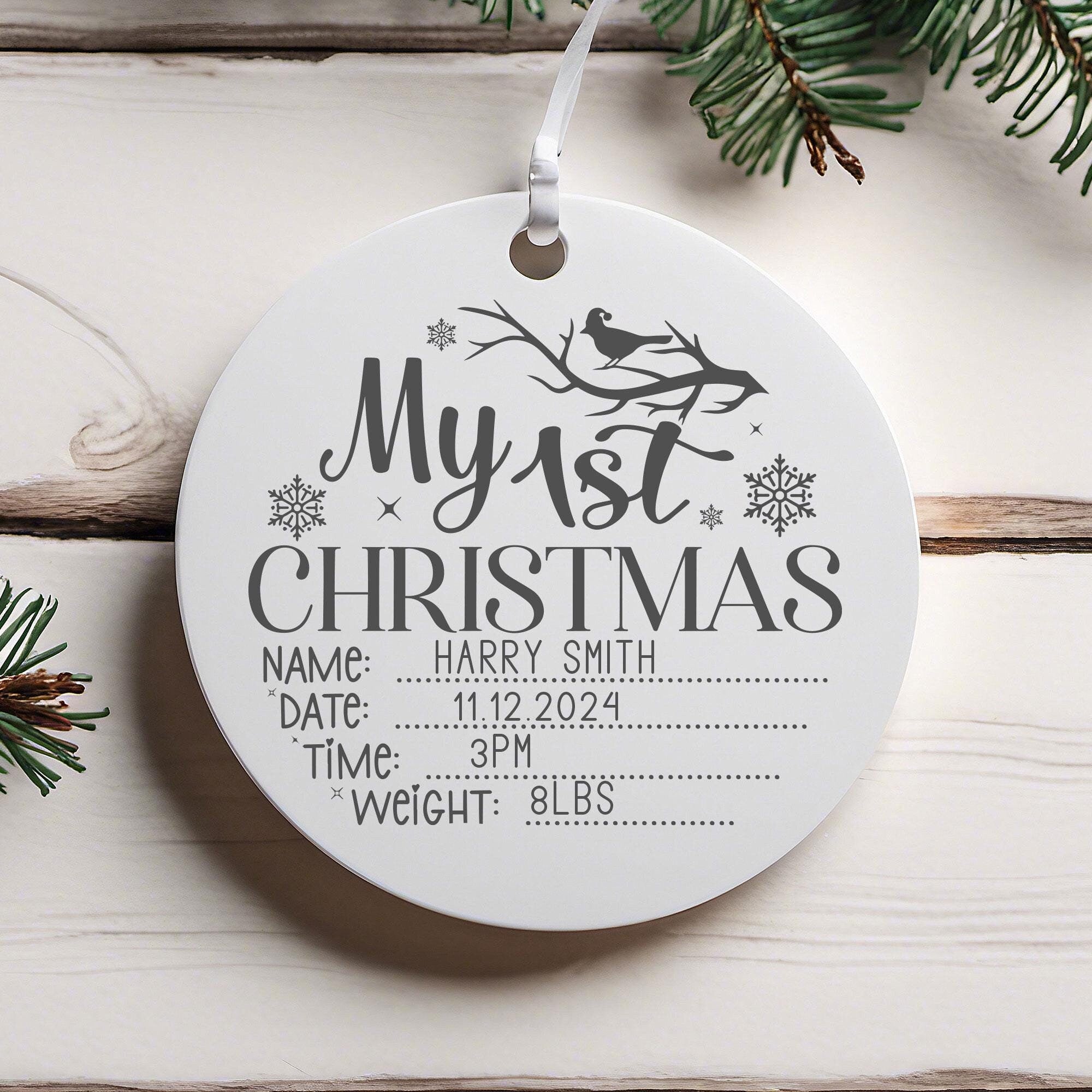 Personalised Baby 1st Christmas Bauble, Baby Christmas Ornament, My First Christmas, Birth Stats New Baby Christmas Gift, Baby 1st Xmas