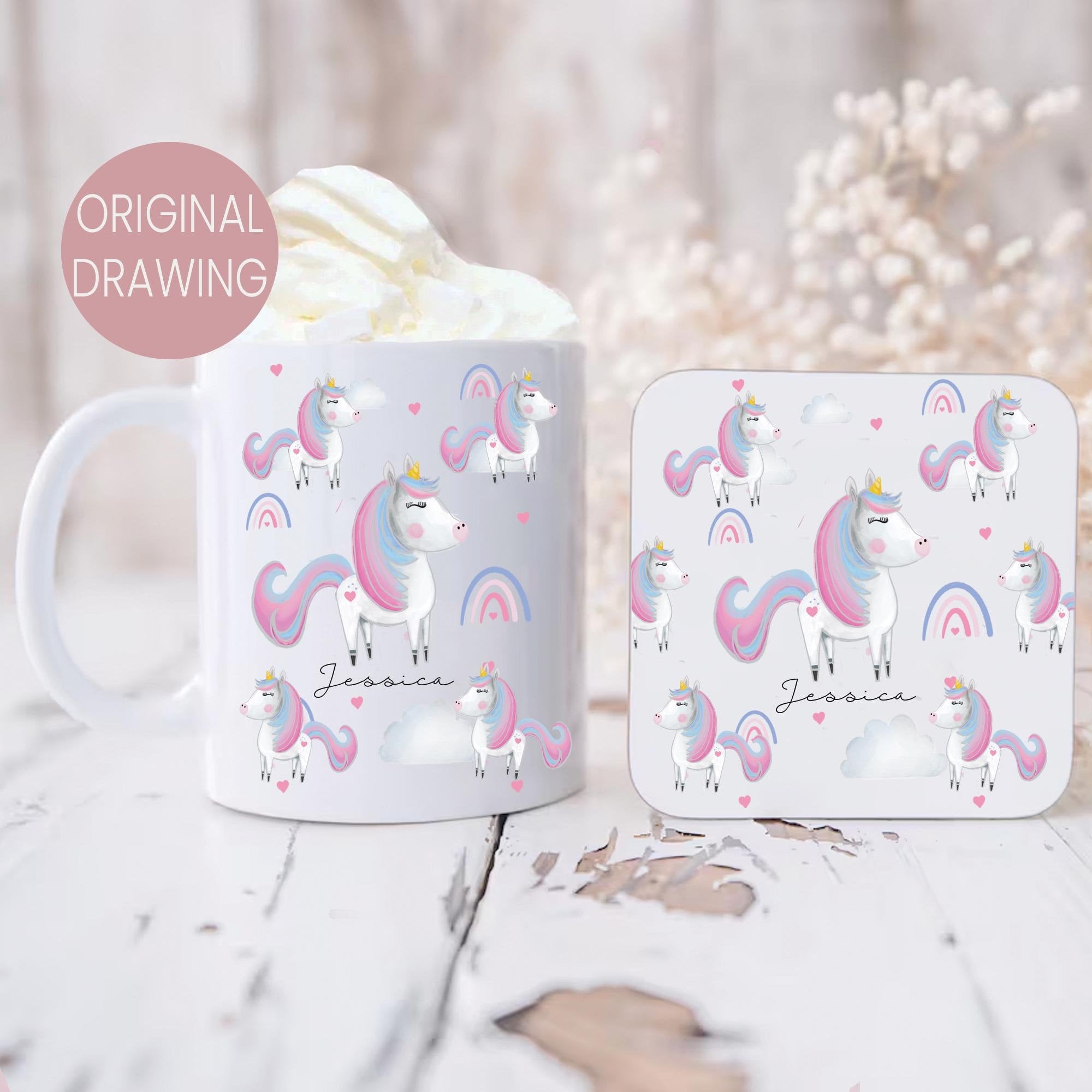 Personalised Unicorn Mug and Coaster Set, Unicorn Mug, Unicorn Coaster, Cute Mug and Coaster, Unicorn gift, Unicorn Gifts