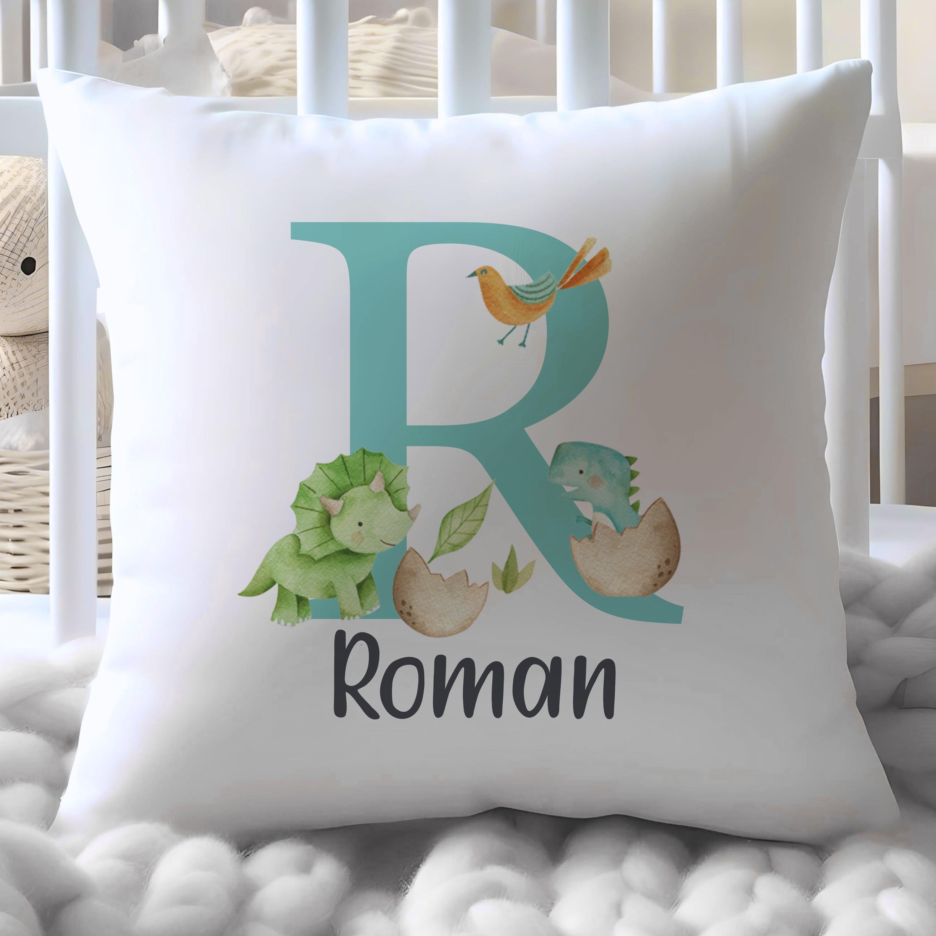 Personalised Dinosaur Cushion, Personalised Dinosaur Gift, Boy Dinosaur Cushions, Dinosaur Bedroom Decor, Name, Girl Dinosaur Gifts,