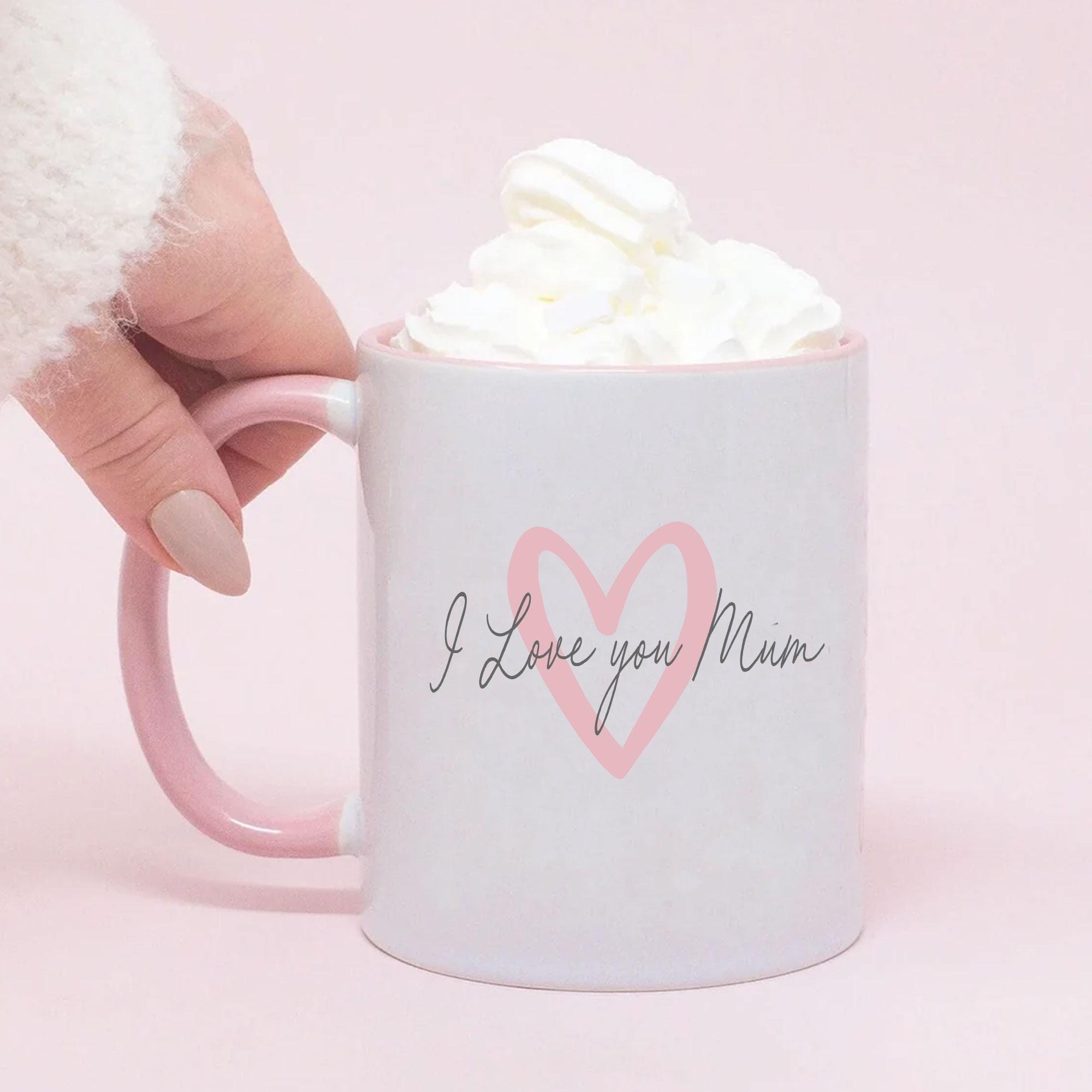 Personalised Mum Mug, Mother's Day Heart Mug, Mum Positive Pink Heart Mug, Mom Love Mug, Positive Love Mug for Mother's Day