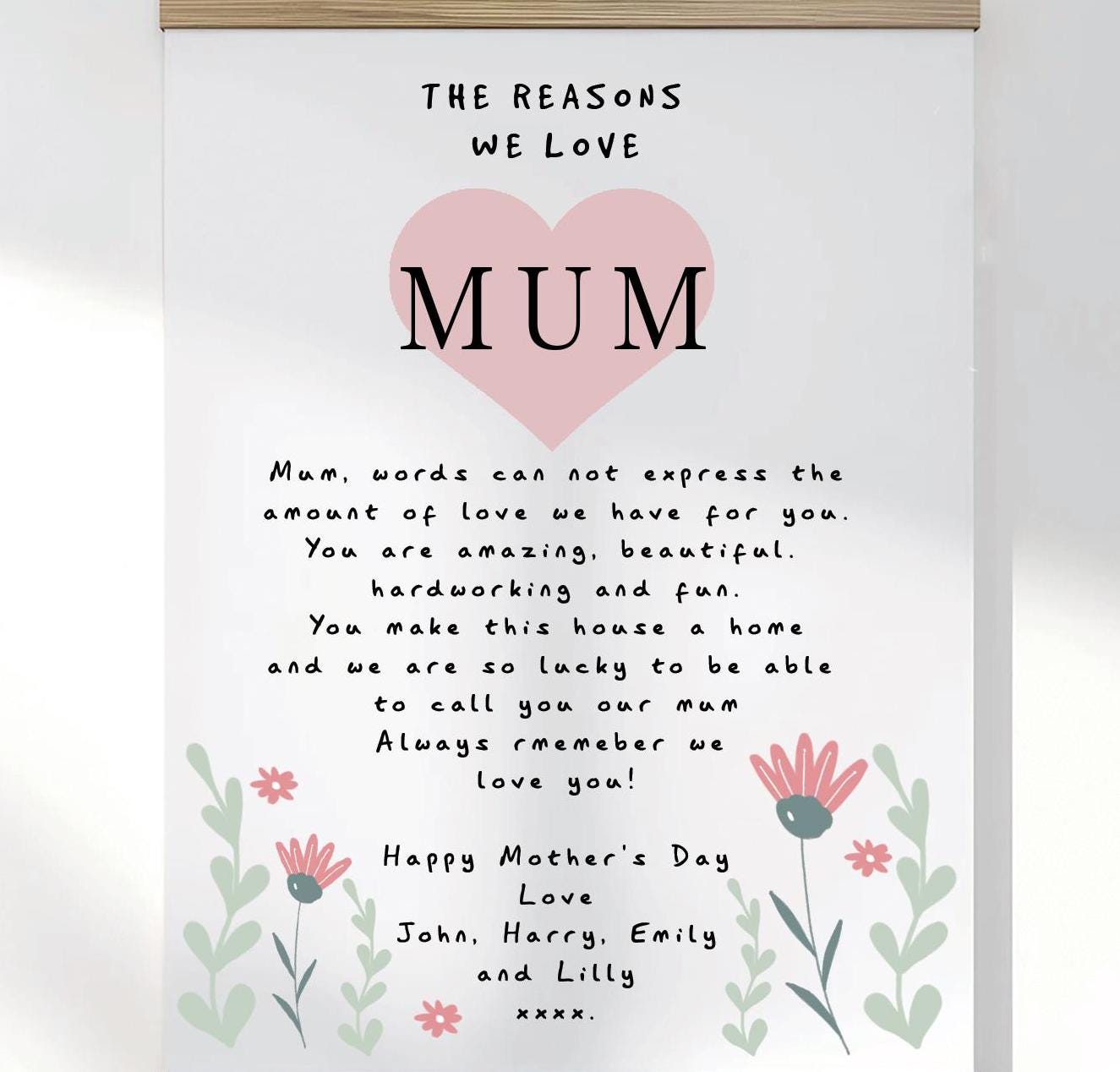 Personalised The Reasons we love Mum Poster, Mother's Day Poster, Mum Custom Poster, Personalised Poster About Mum, Mum Posters