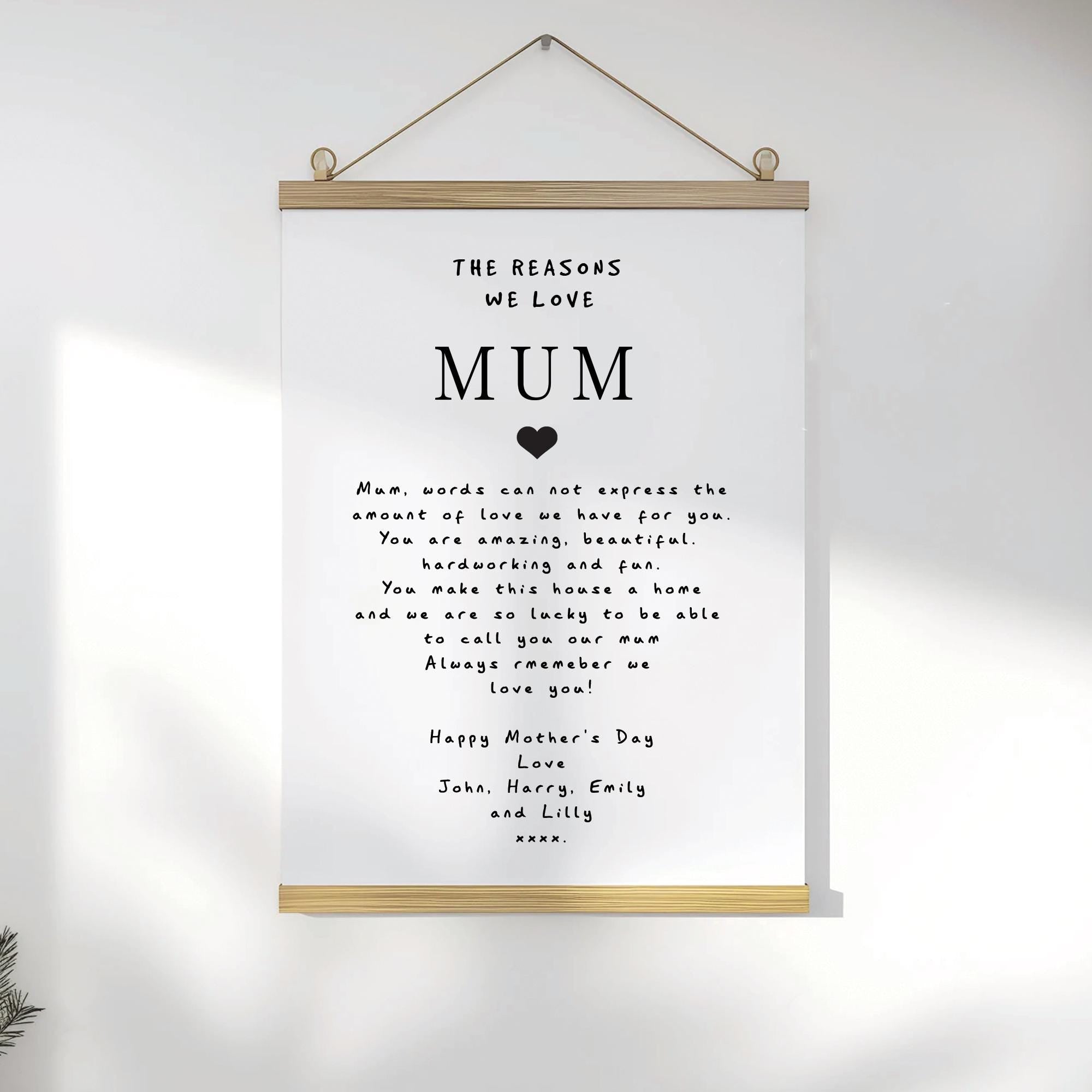 Personalised The Reasons we love Mum Poster, Mother's Day Poster, Mum Custom Poster, Personalised Poster About Mum, Mum Posters