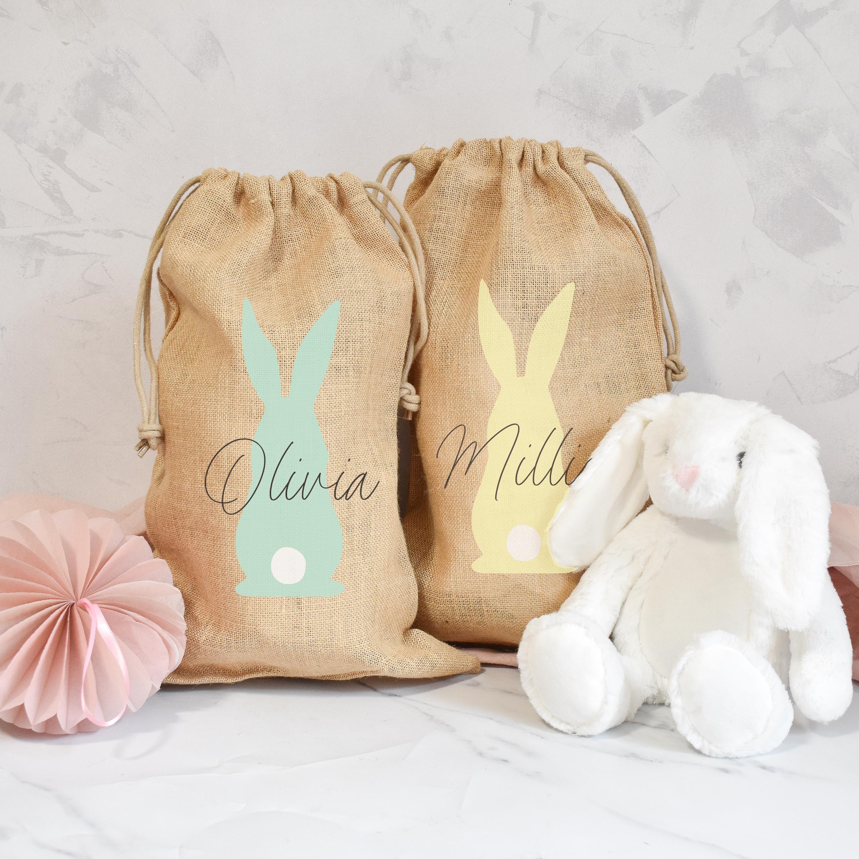 Personalised Vintage Easter Bunny Jute Sack, Personalised Easter Bag, Child's Storage Bag, Easter Egg Hunt Gift Bag, Easter Egg Hunt Bags