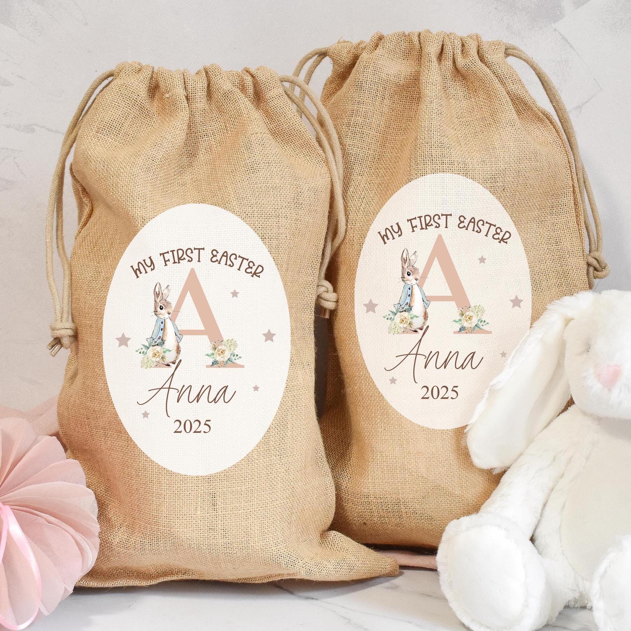 Personalised First Easter Bunny Jute Sack, Personalised First Easter Bag, Child's Storage Bag, Easter Egg Hunt Gift Bag, Easter Egg Hunt