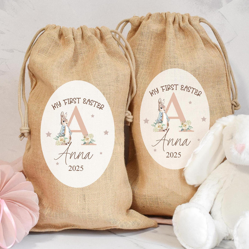 Personalised First Easter Bunny Jute Sack, Personalised First Easter Bag, Child's Storage Bag, Easter Egg Hunt Gift Bag, Easter Egg Hunt