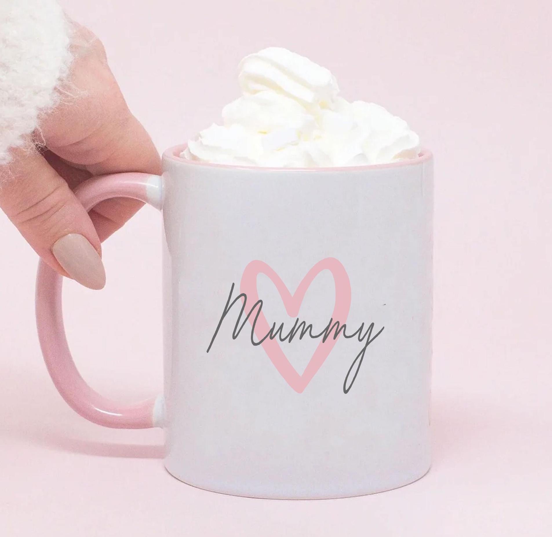 Personalised Mum Mug, Mother's Day Heart Mug, Mum Positive Pink Heart Mug, Mom Love Mug, Positive Love Mug for Mother's Day