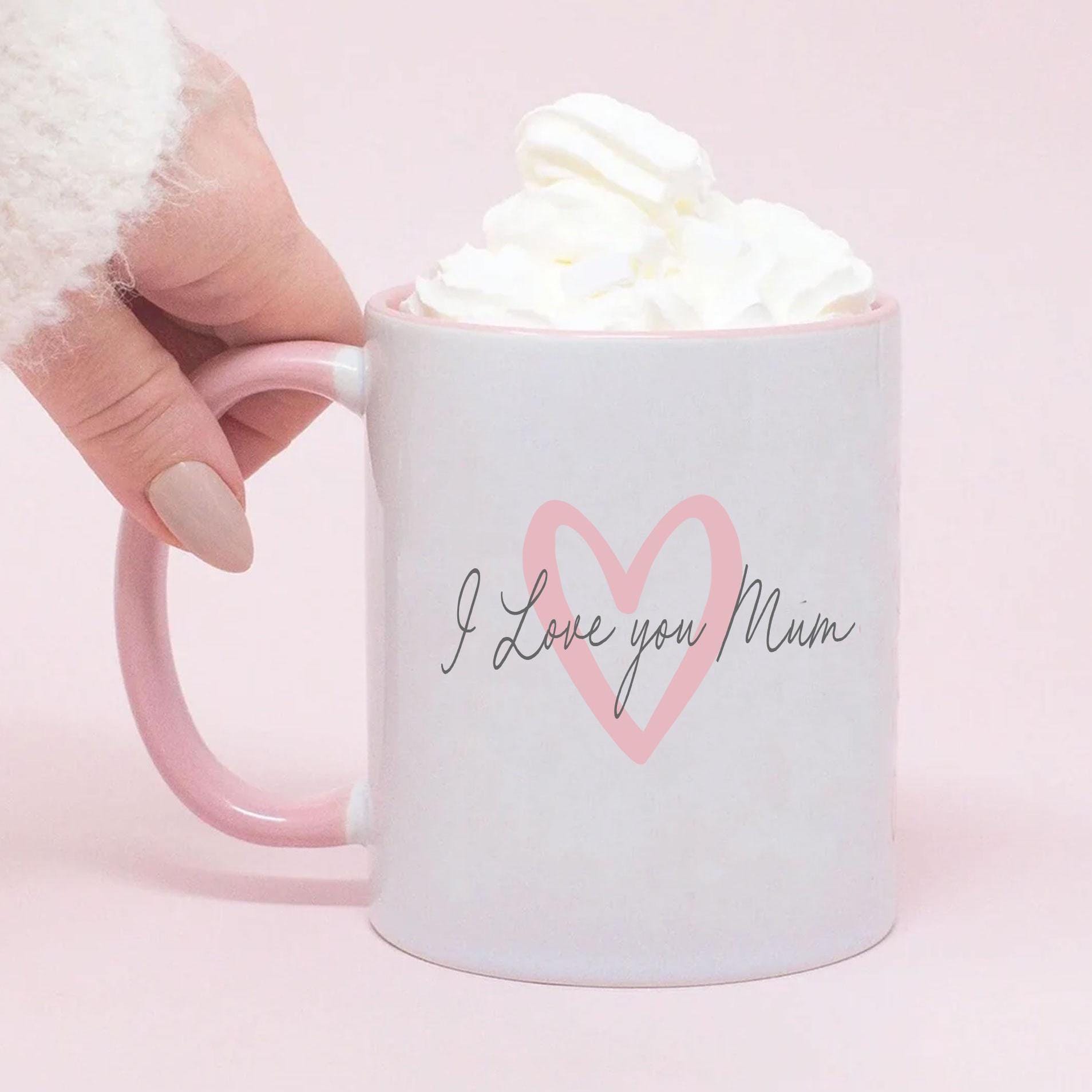 Personalised Mum Mug, Mother's Day Heart Mug, Mum Positive Pink Heart Mug, Mom Love Mug, Positive Love Mug for Mother's Day