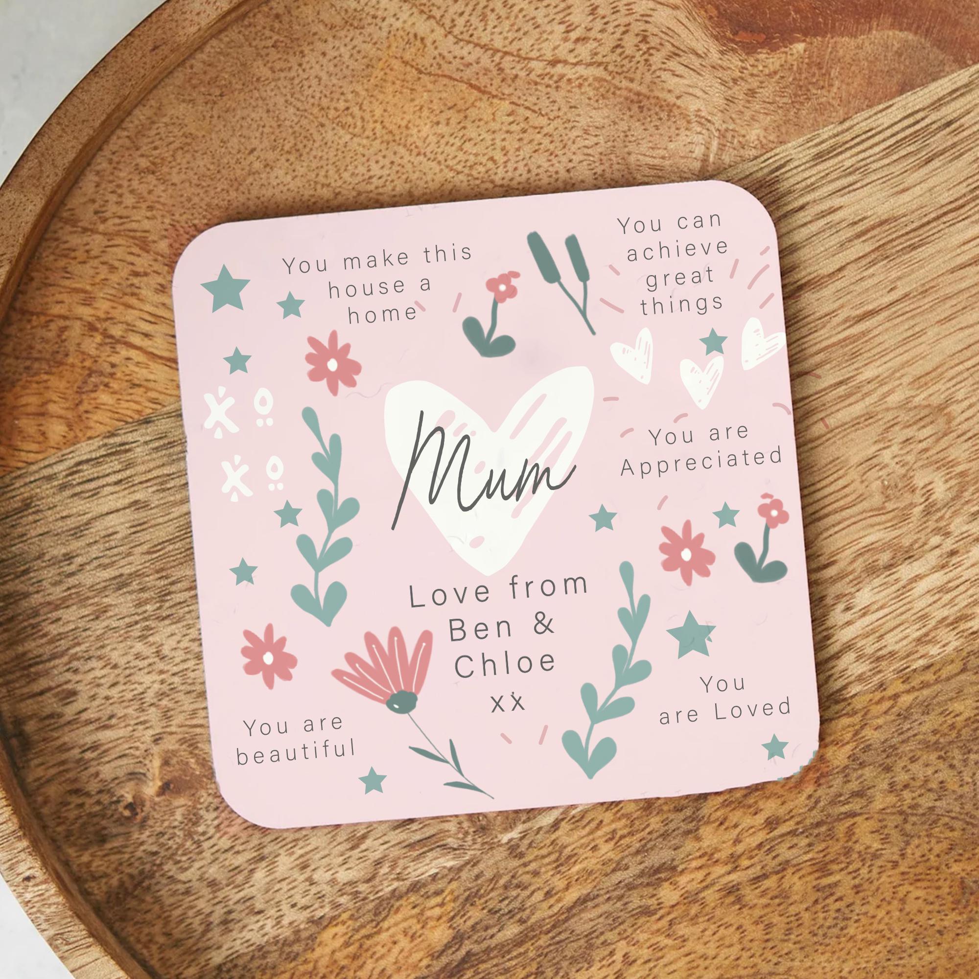 Personalised Mum Affirmation Coaster, Mother's Day Positivity Coaster, Mum Positive Thoughts Coaster, Reasons we love Mom Gift