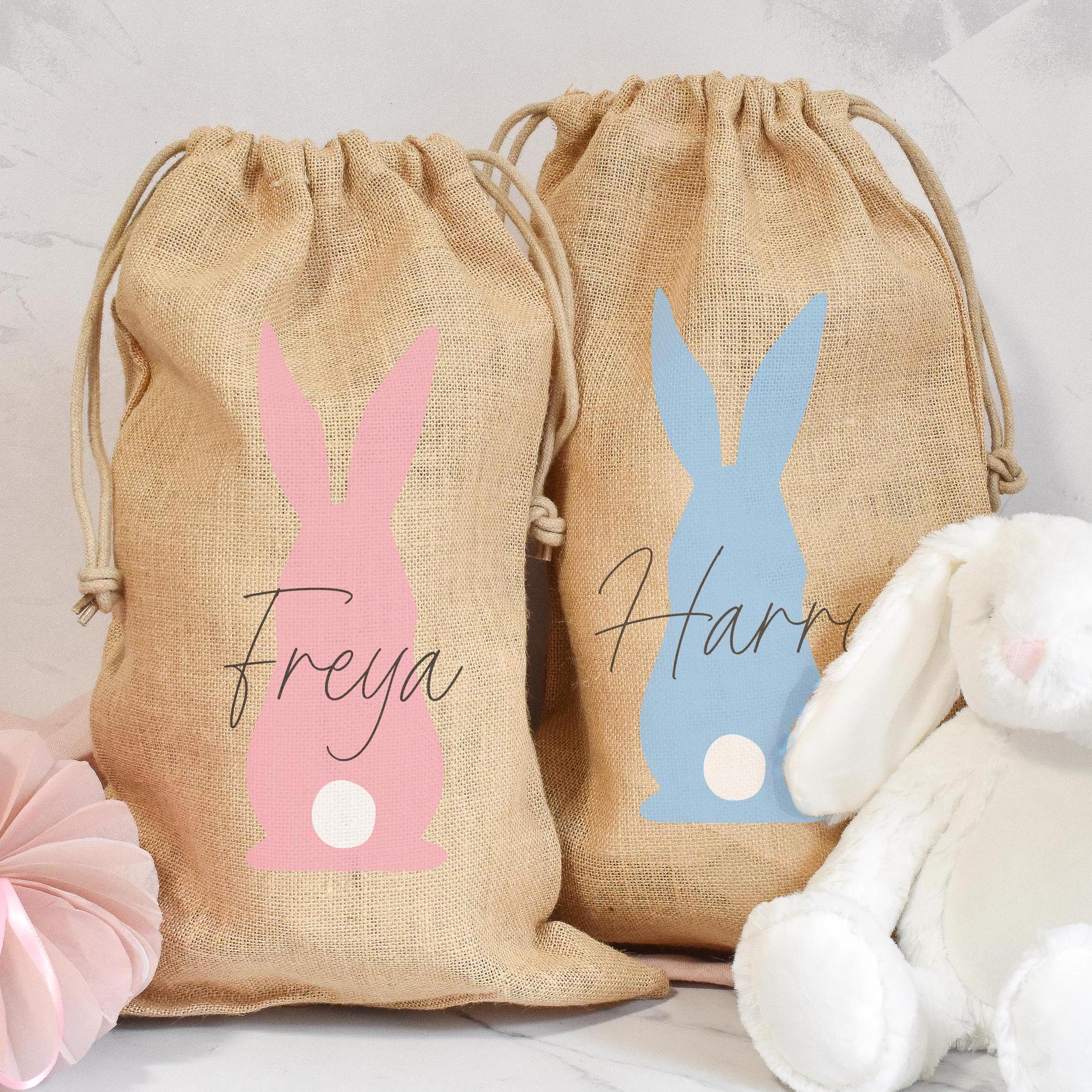 Personalised Vintage Easter Bunny Jute Sack, Personalised Easter Bag, Child's Storage Bag, Easter Egg Hunt Gift Bag, Easter Egg Hunt Bags