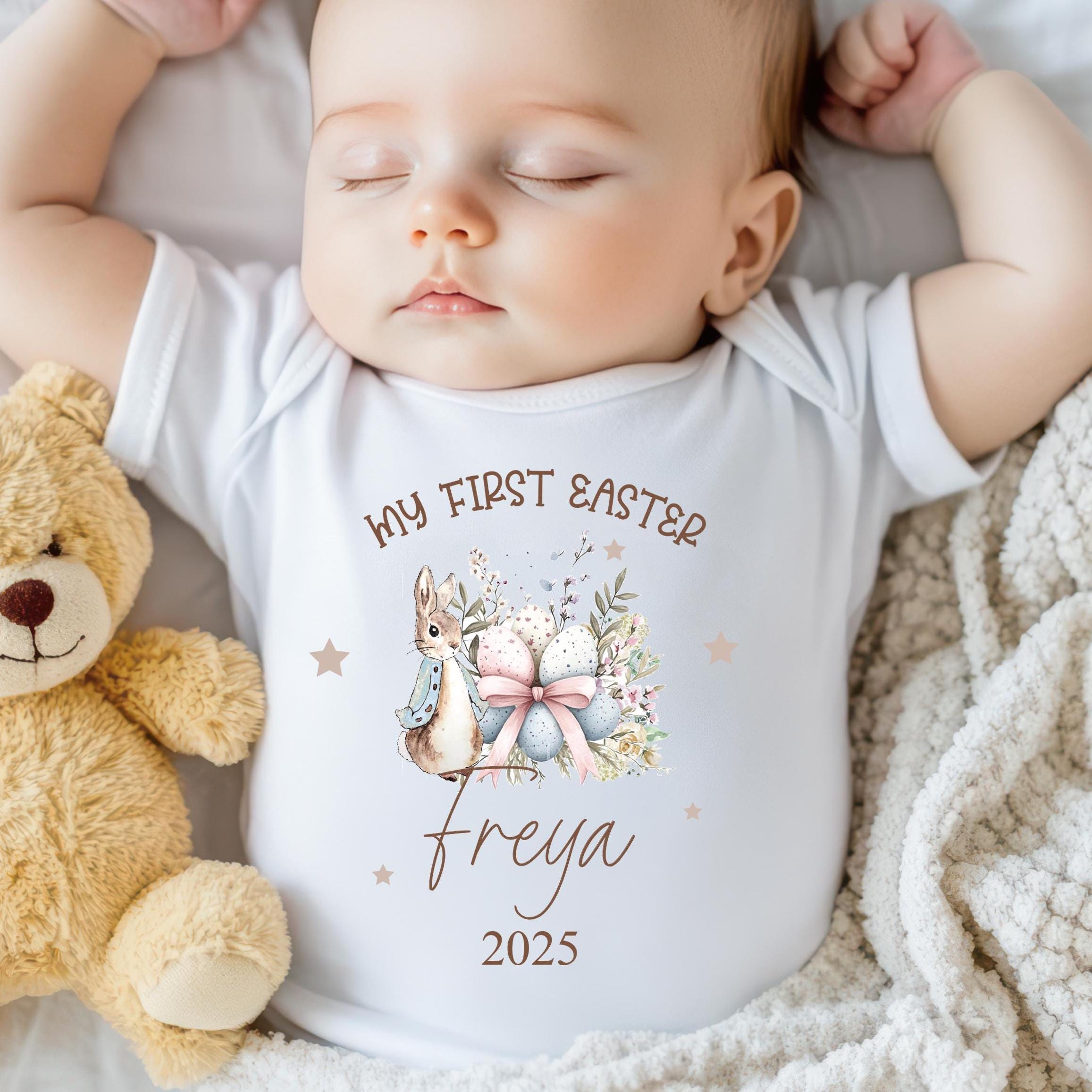 Personalised First Easter Baby Vest, Baby First Easter Outfit, Baby First Easter Soft Toy, Soft Toy Easter Bunny, Baby Easter Bib, Baby