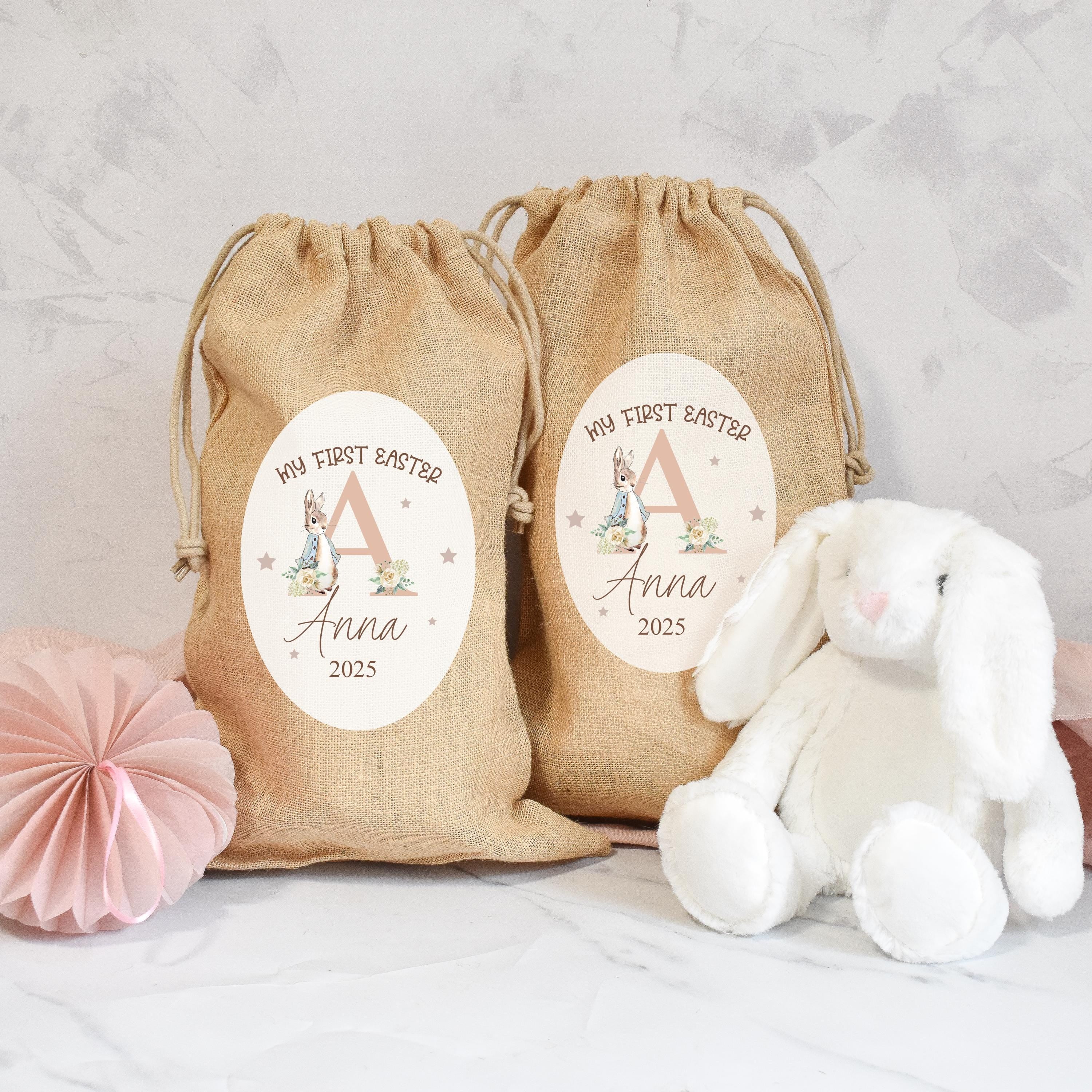 Personalised First Easter Bunny Jute Sack, Personalised First Easter Bag, Child's Storage Bag, Easter Egg Hunt Gift Bag, Easter Egg Hunt
