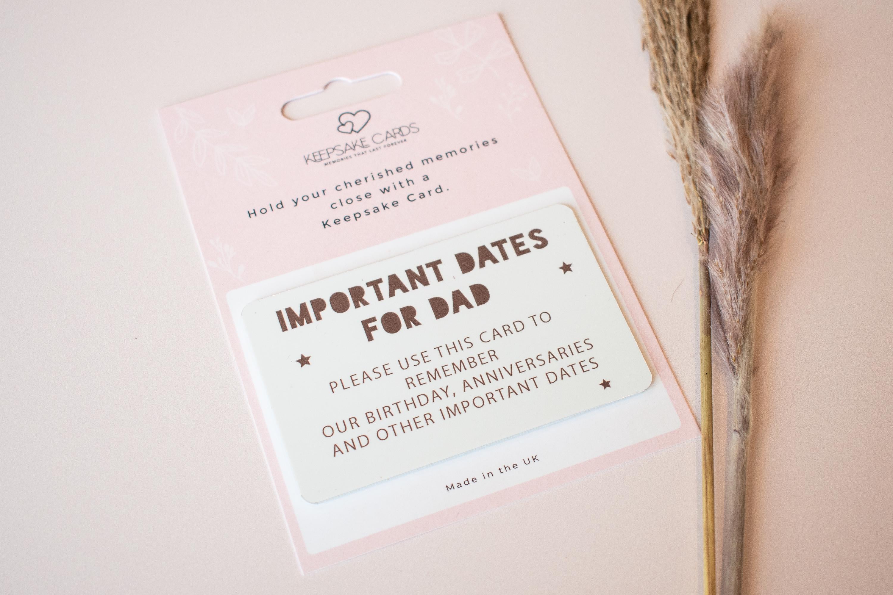 Personalised Important Dates for Dad Card, Important Dates Fathers Day Card, Custom Keepsake Dates Dad Gift, Dad to Remember, Wallet Card