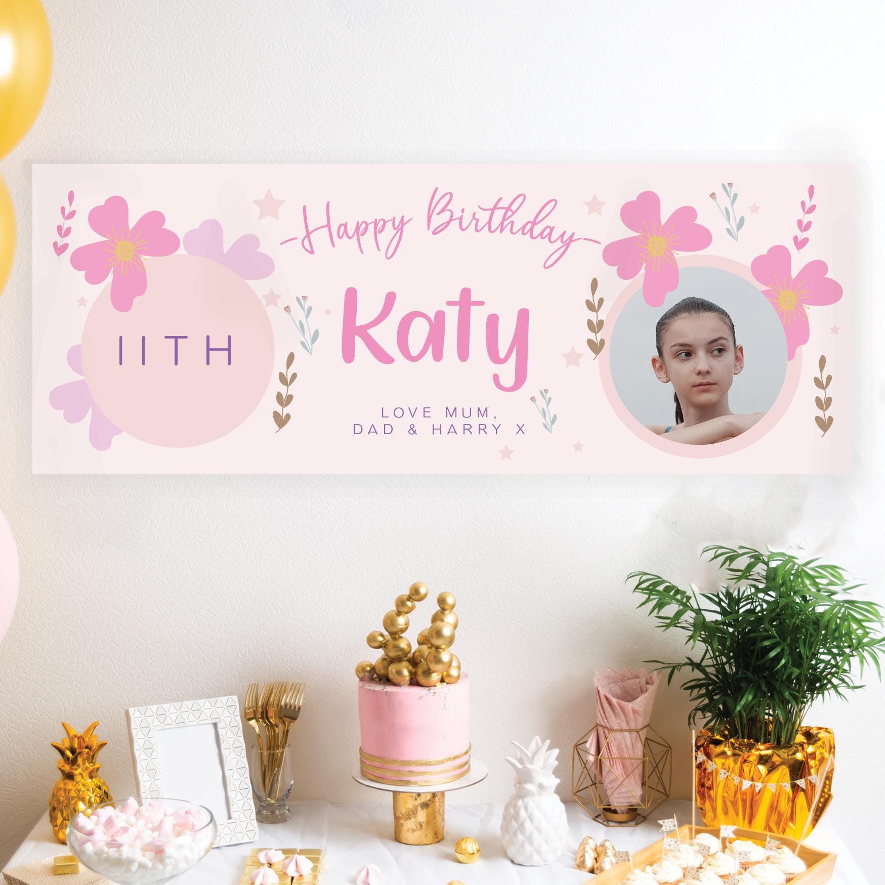 Personalised Birthday Banner, Girl Pink Birthday Banner, Age Photo Birthday Banner, Birthday Banners, Custom Birthday Banner, Birthday
