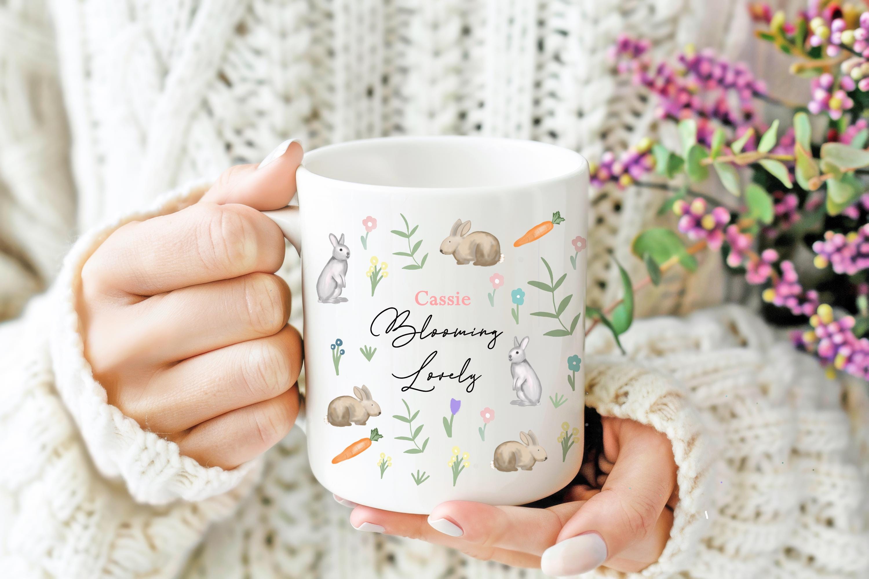 Personalised Easter Rabbit Mug, Easter Mug Gift, Matching Family Easter Mugs, Custom Name Rabbit Mug, Spring Mug, Spring Time Mug