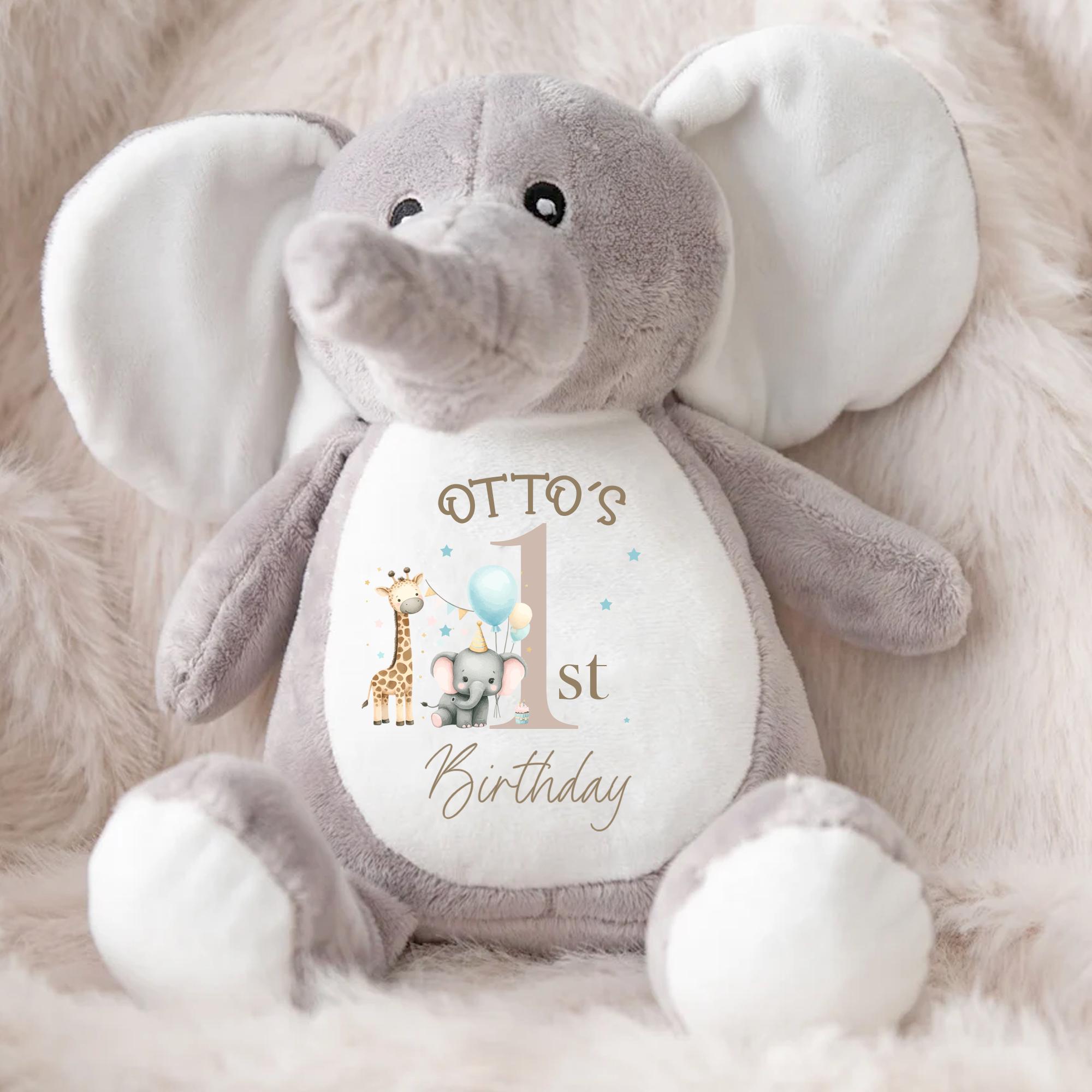 Personalised First Birthday Teddy, Baby First Birthday Elephant, First Birthday Gift, Baby Teddy, First Birthday Soft Toy, Meaningful Gift