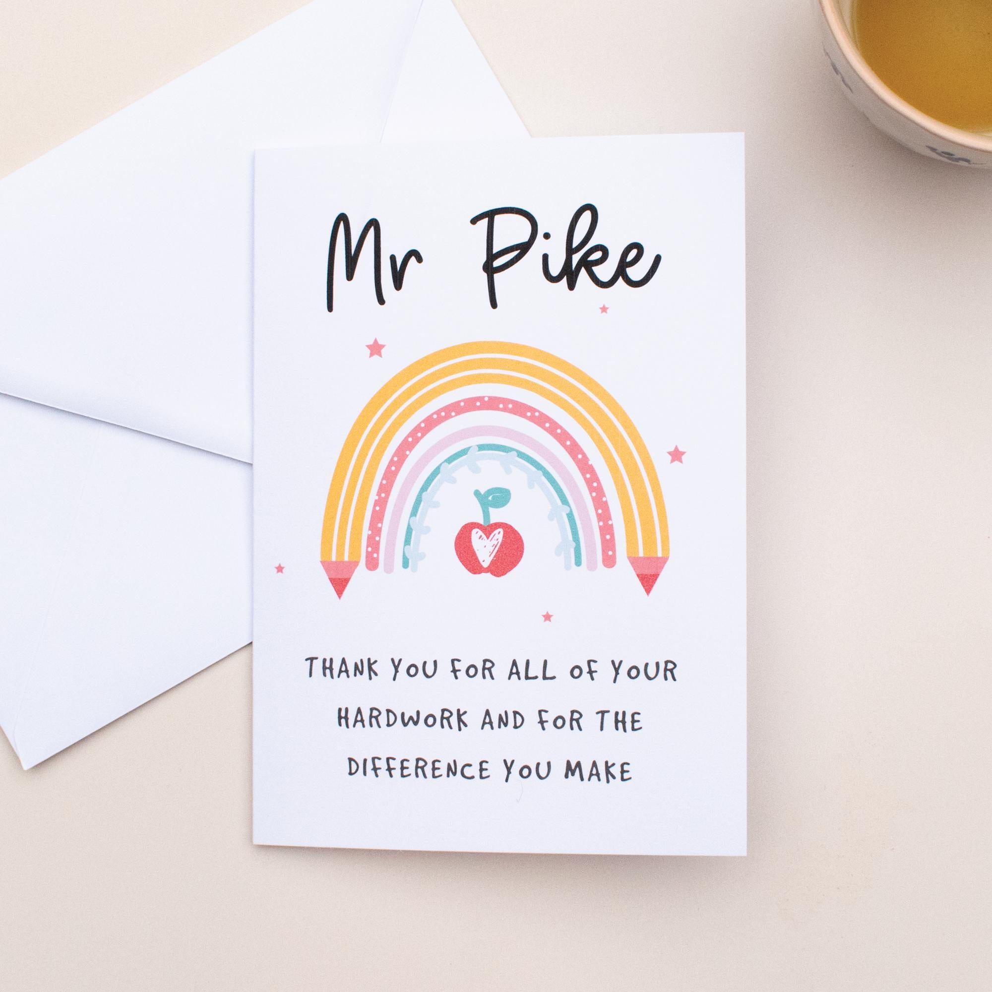 Personalised Teacher Card, Teacher Gift, Personalised Teacher Gifts, Personalised Name Greetings Card, Teaching Assistant Gift, Rainbow Card