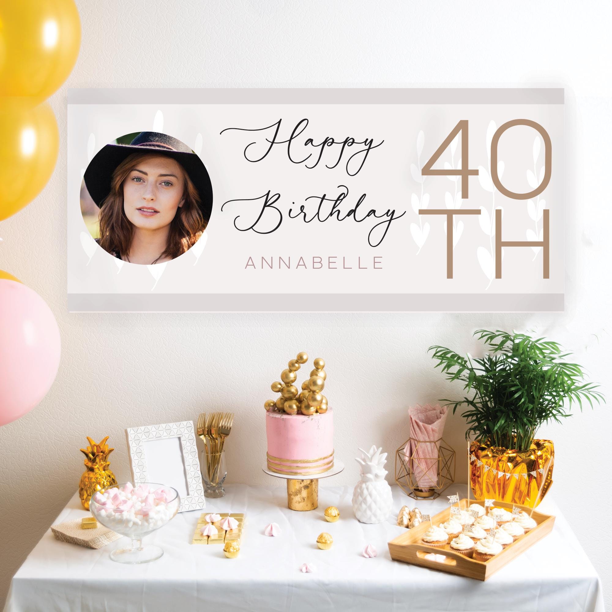 Personalised 40th Birthday Banner, Neutral 40th Birthday Banner, Age Photo Birthday Banner, Birthday Banners, Custom Photo Birthday Banner