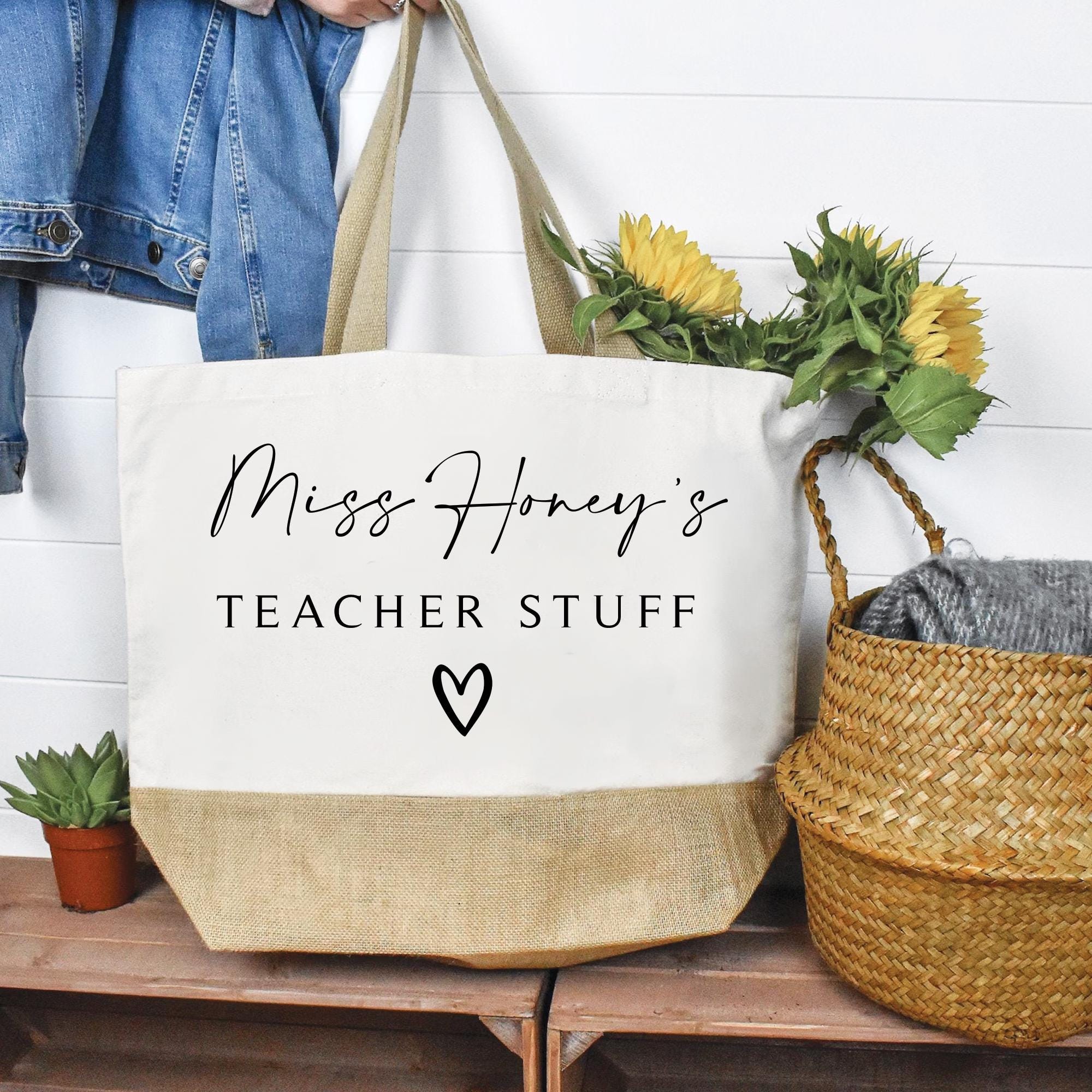 Personalised Teacher Bag, Personalised Teacher Bag, Teacher Gift, Teacher Gifts, Thank You Teacher Gift, Jute Lunch Bag, TA Gift, School