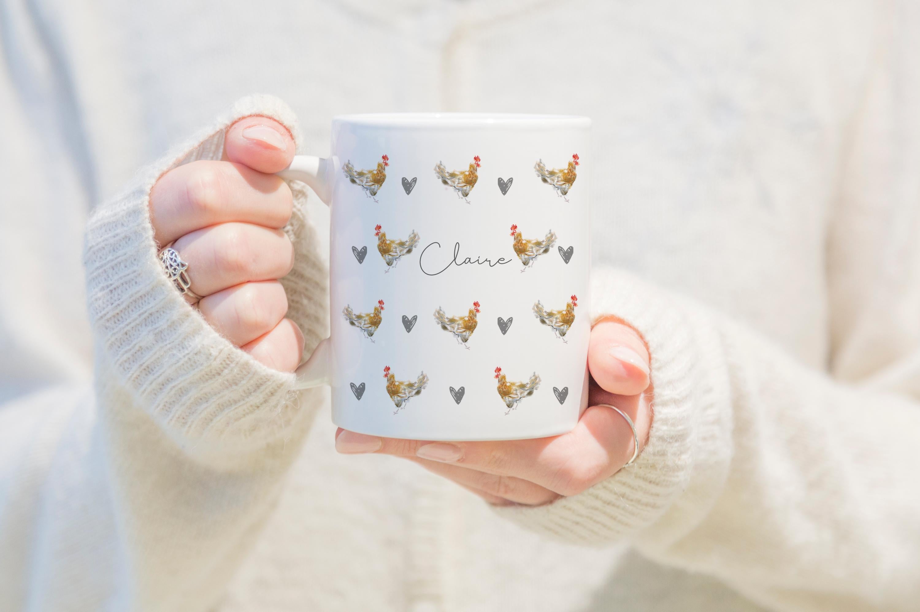 Personalised Chicken Mug, Chicken Drawing Mug, Chicken Owner Gifts, Personalised Chicken Art Gifts, Chicken Mug, Country Style Chicken Gifts