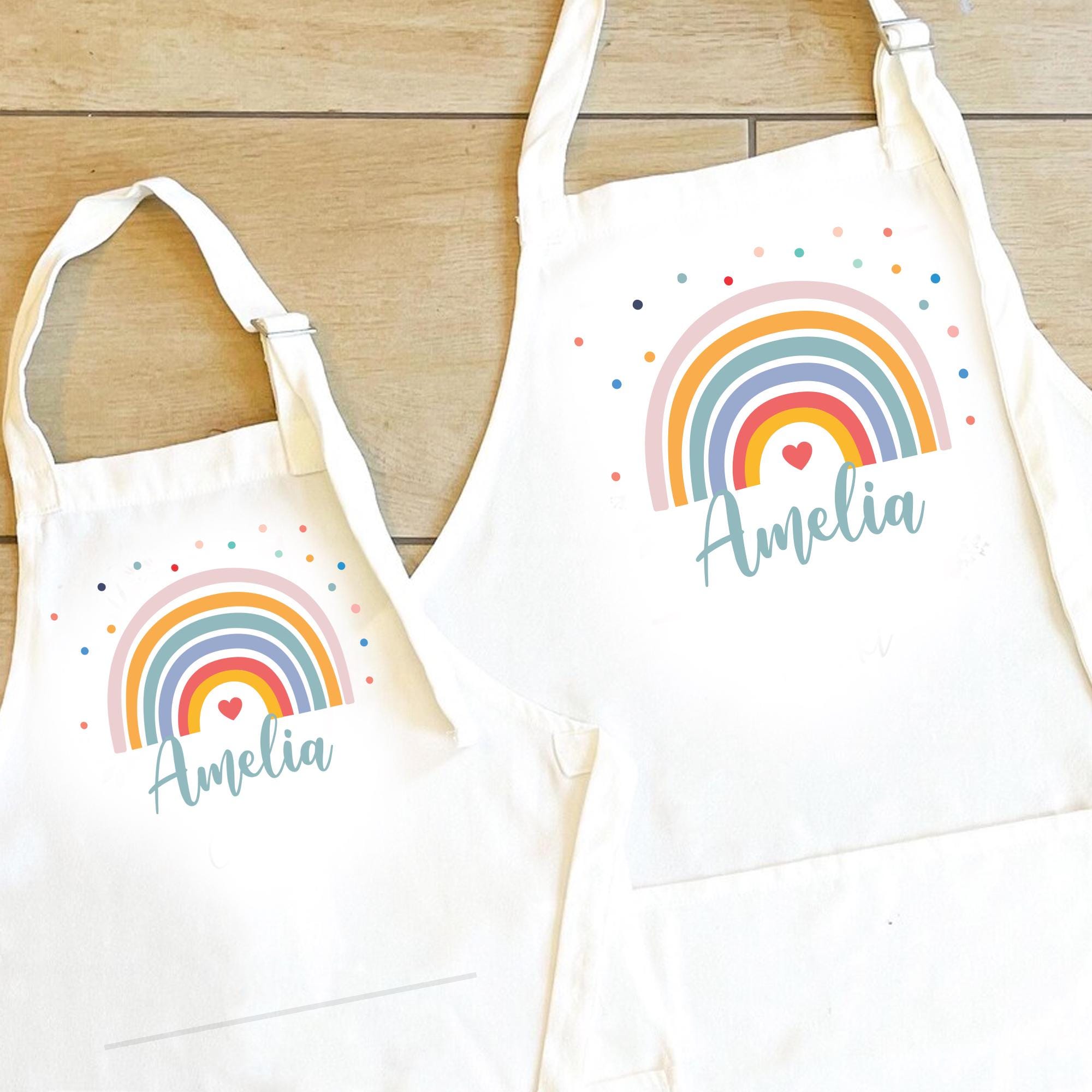 Personalised Rainbow Aprons. Mother Daughter Rainbow Apron, Matching Aprons, Rainbow Gift, Rainbow Cooking Apron, Baking Gift