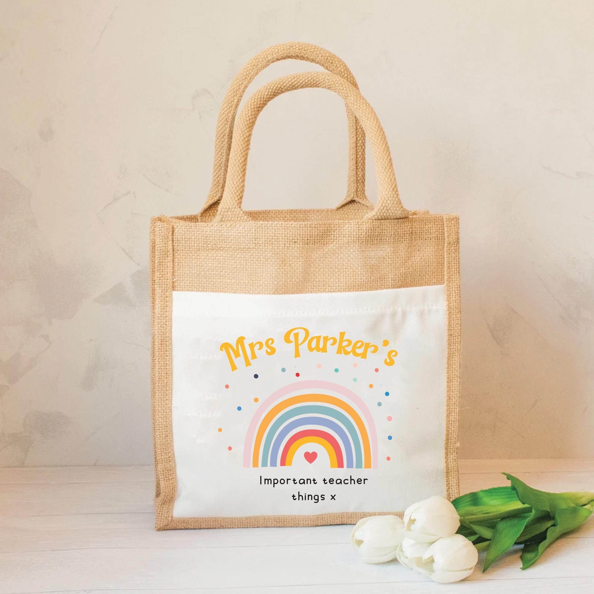 Personalised Teacher Lunch Bag, Rainbow Teacher Gift, Personalised Teacher Gifts, Personalised Lunch Bag, Teaching Assistant Gift, Rainbow