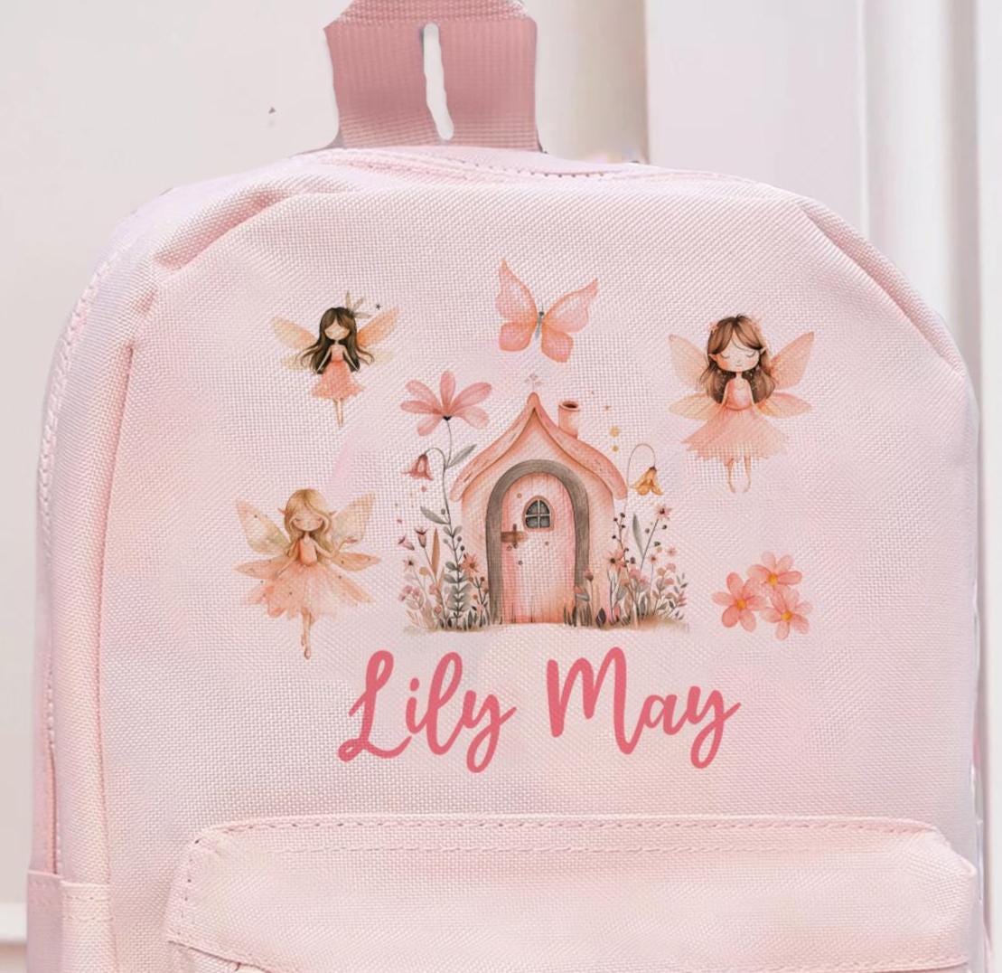 Personalised Fairy Backpack, Fairy School Bag, Fairy Princess  Girl Nursey Rucksack, Girls School Backpack, Pink Children Student Backpack