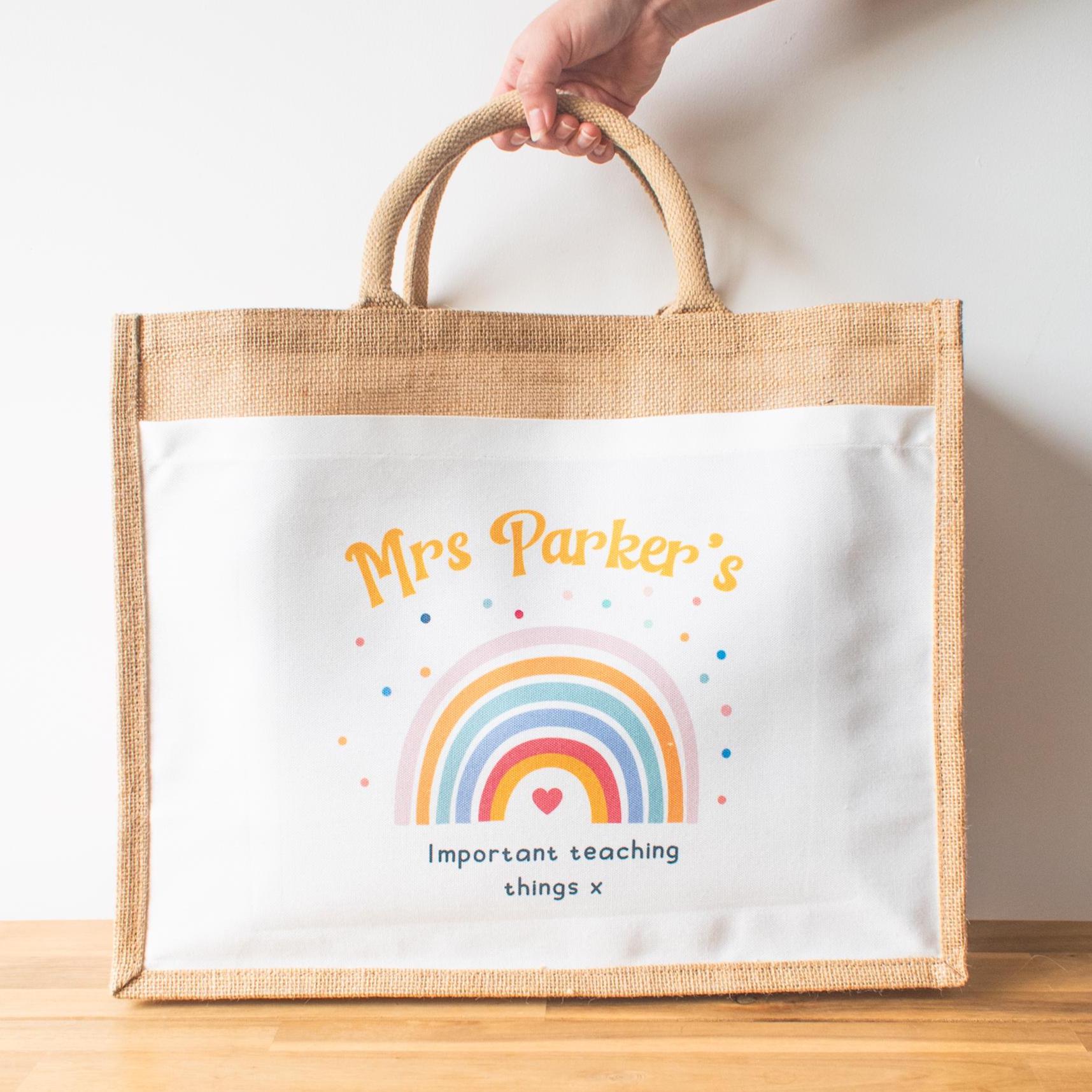 Personalised Teacher Tote Bag, Rainbow Teacher Gift, Personalised Teacher Gifts, Personalised Tote Bag, Teaching Assistant, Thank You Gift