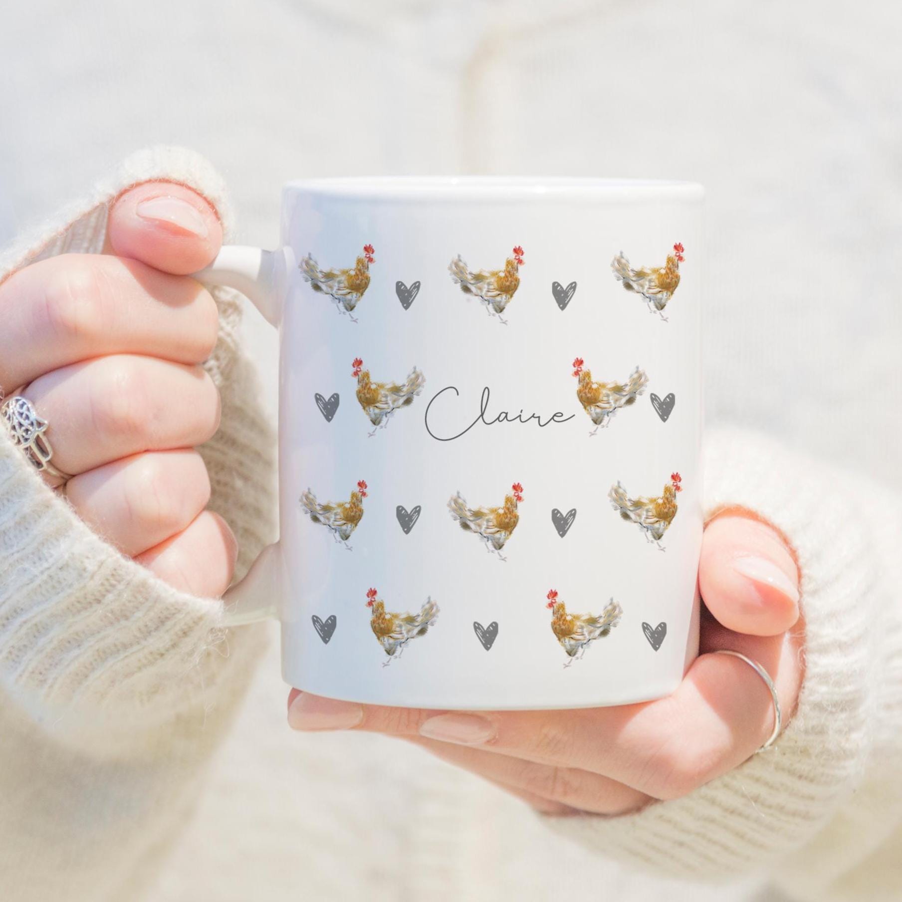 Personalised Chicken Mug, Chicken Drawing Mug, Chicken Owner Gifts, Personalised Chicken Art Gifts, Chicken Mug, Country Style Chicken Gifts