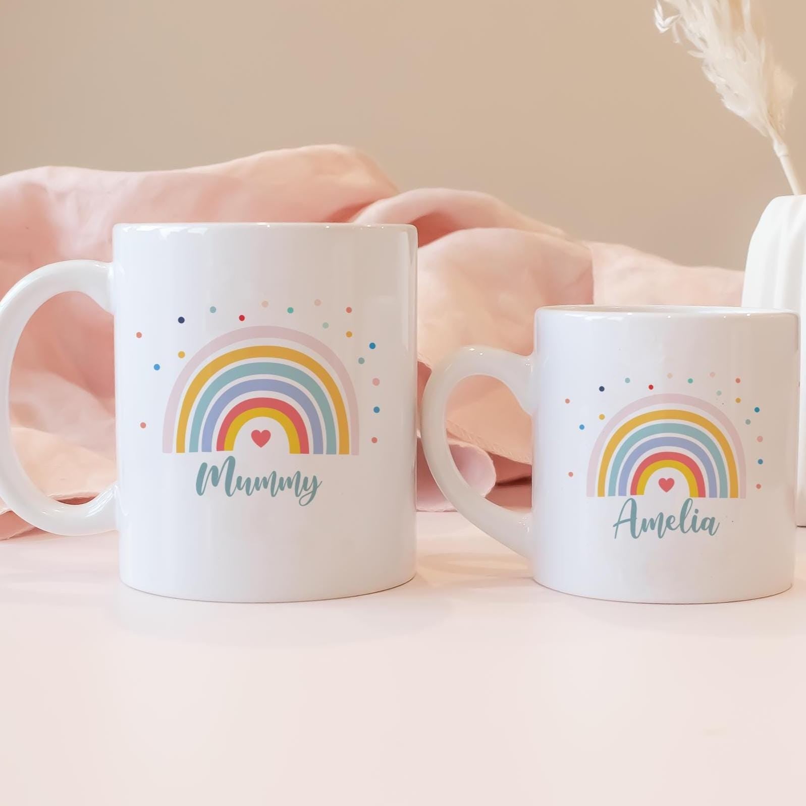 Personalised Mum Daughter Rainbow Mugs, Mum Daughter Matching Gifts, Mother's Day Mug, Father Child Mugs Gifts, Fathers Day Gift, rainbows