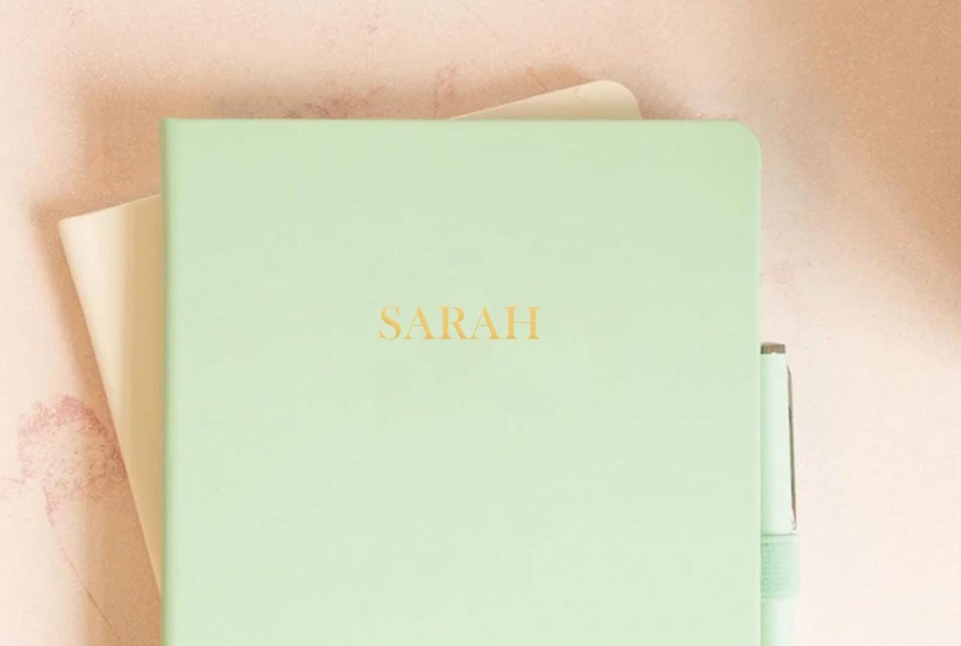 Personalised Journal, Initial Notebook, Green Notebook, A5 Notebook Custom Name, Faux Leather Notebook, Personalised Stationary, Light Green