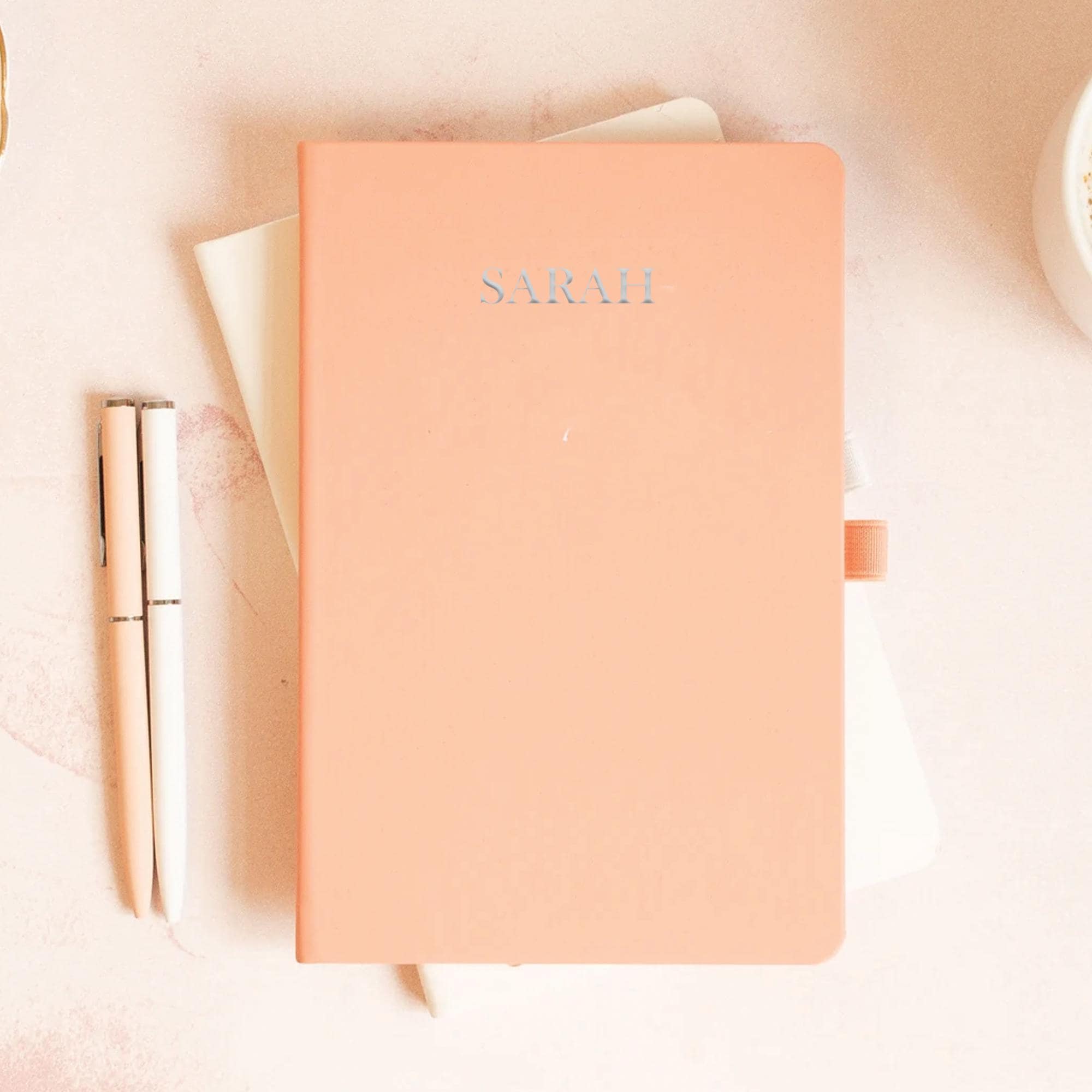 Personalised Journal, Initial Notebook, Coral Notebook, A5 Notebook Custom Name, Faux Leather Notebook, Notebook Pen Set, Coral, Notebook